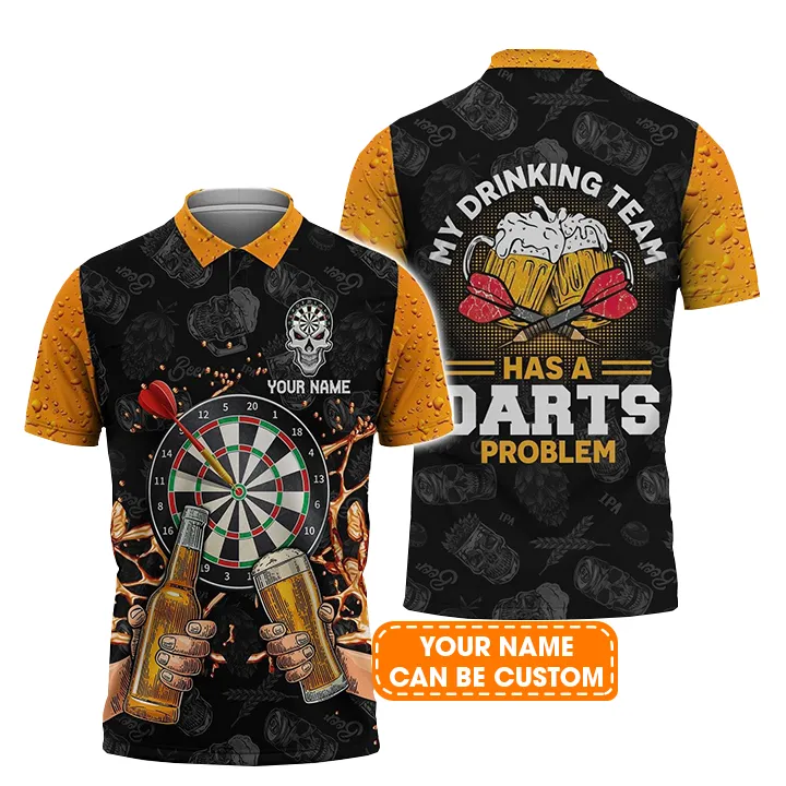 Darts Custom Name Men Polo Shirt, Beer Personalized Men Polo Shirt Gift For Darts Lovers, Friend, Team, My Drinking Team Has A Darts Problem - Image 2
