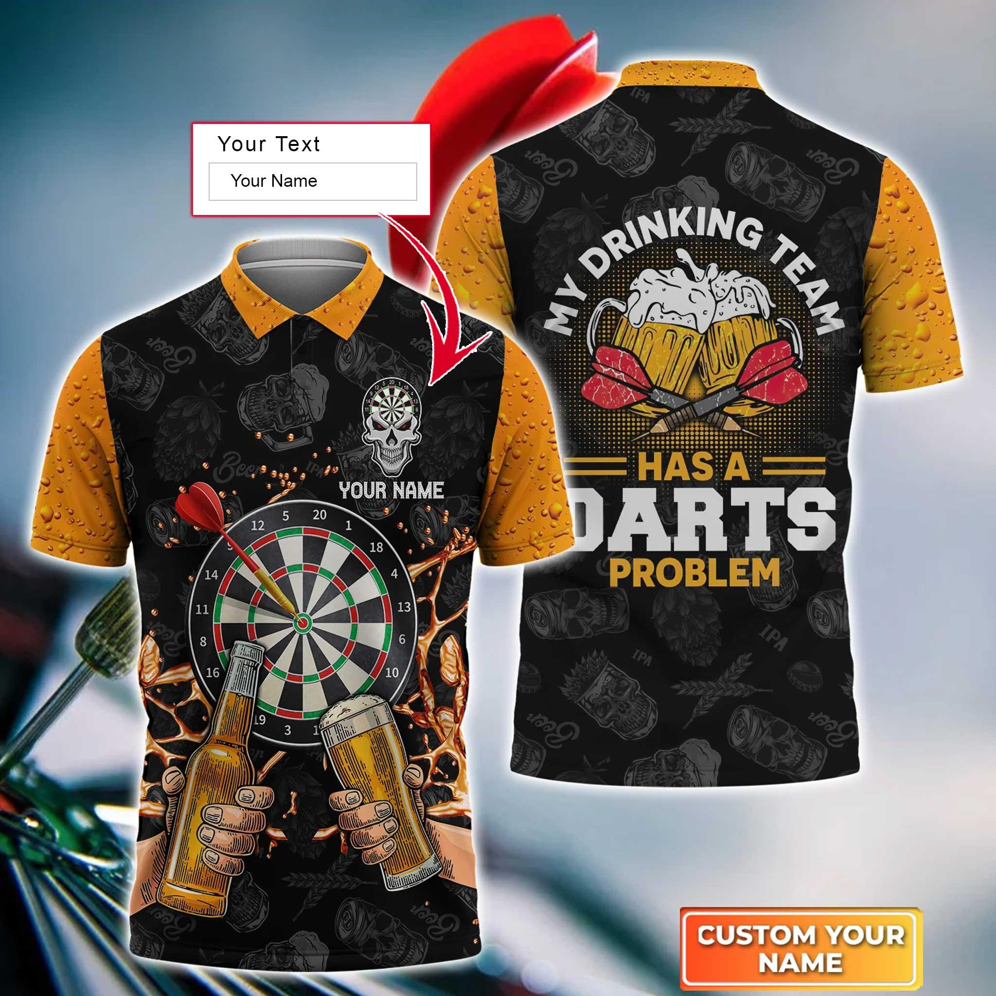 Darts Custom Name Men Polo Shirt, Beer Personalized Men Polo Shirt Gift For Darts Lovers, Friend, Team, My Drinking Team Has A Darts Problem - Image 3