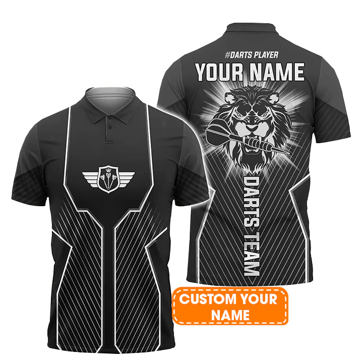 Darts Custom Name Men Polo Shirt, Black Lion Head Personalized Men Polo Shirt Gift For Darts Lovers, Friend, Darts Team Player - Image 2
