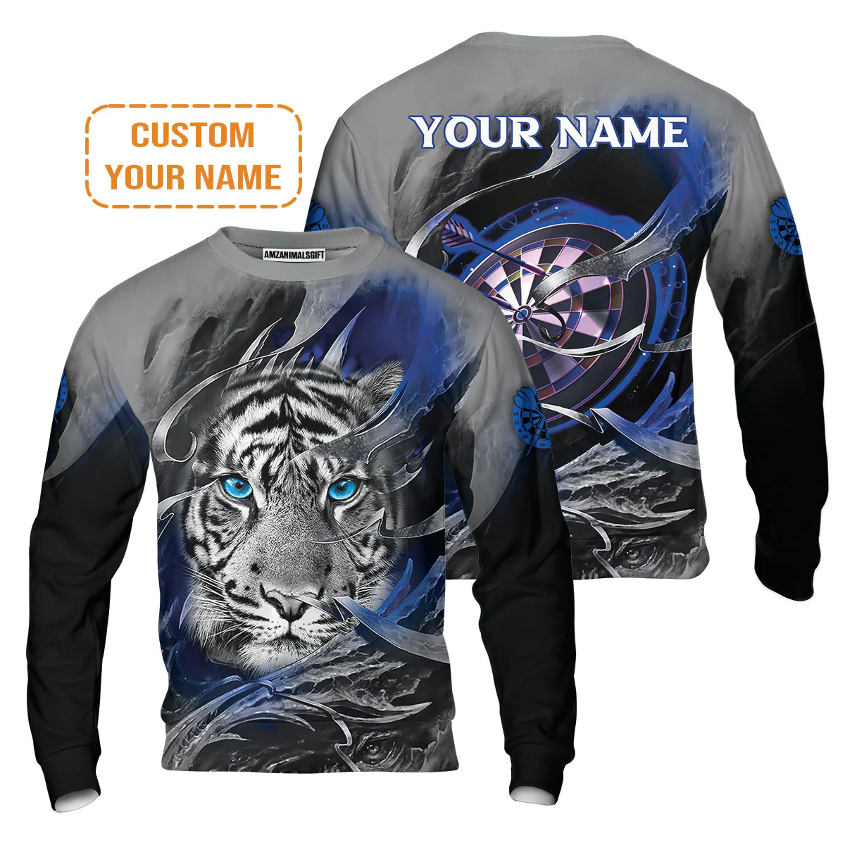 Darts Custom Name Men Polo Shirt, Blue Bullseye Dartboard Personalized Name Tiger And Darts Polo Shirts For Men, Apparel Gift For Darts Lover, Team - Image 6
