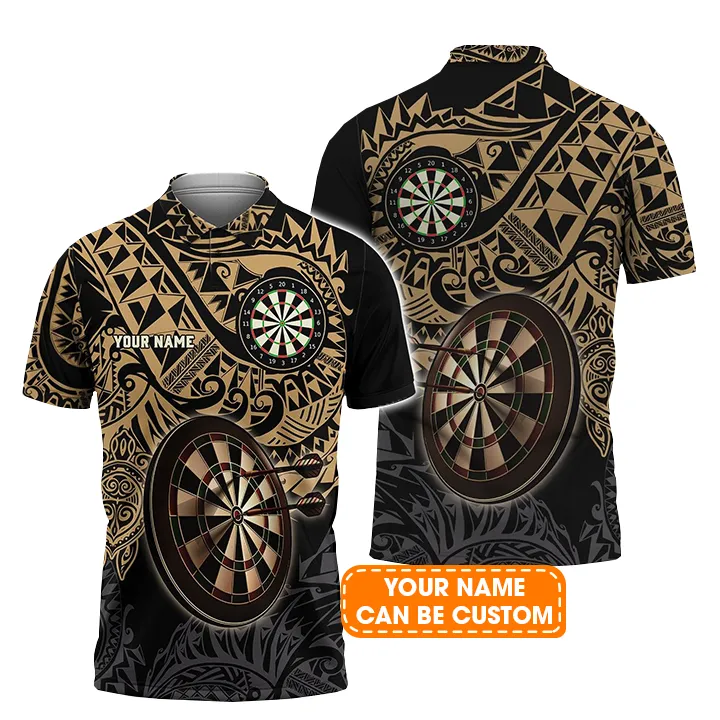 Darts Custom Name Men Polo Shirt, Brown Tattoo Dartboard Personalized Men Polo Shirt Gift For Darts Lovers, Friend, Darts Team Player - Image 2