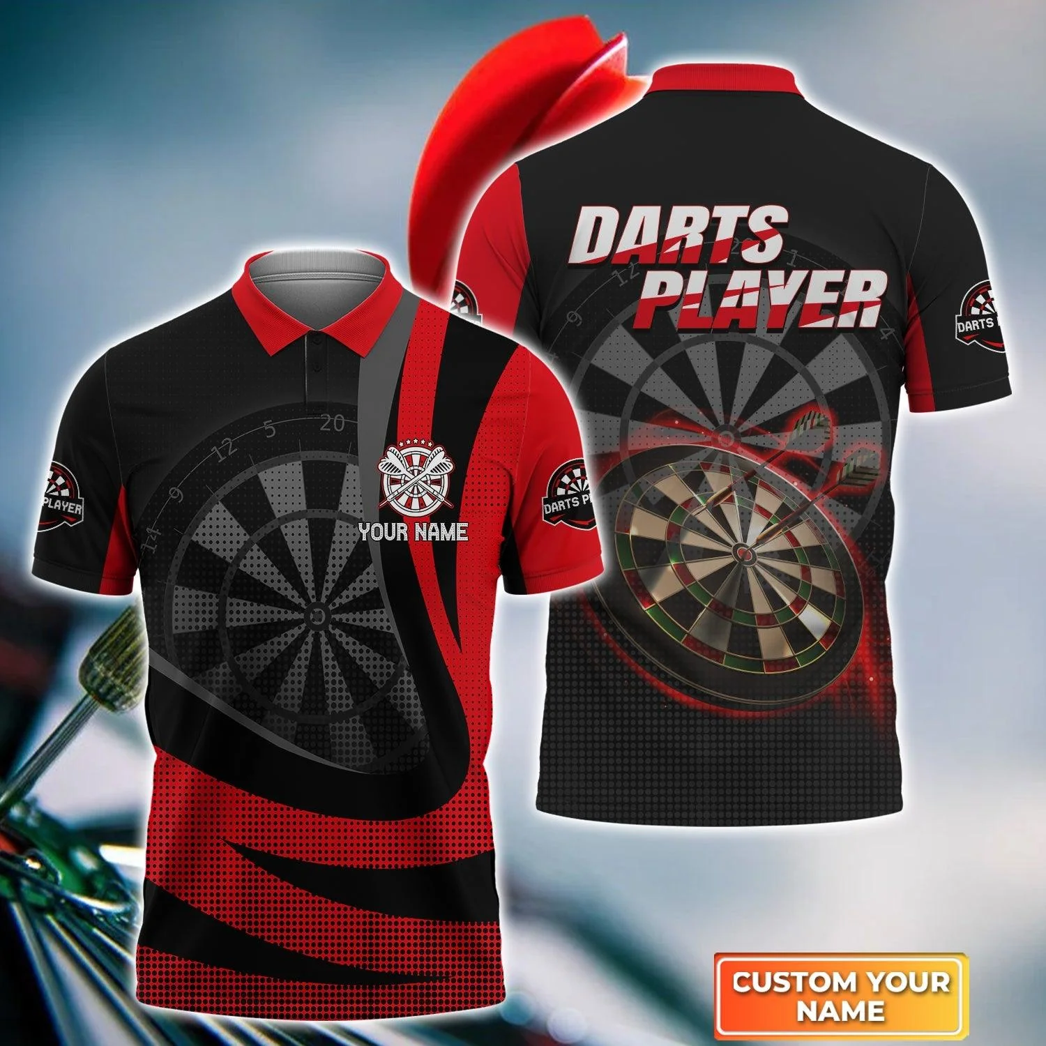 Darts Custom Name Men Polo Shirt, Bullseye Dartboard Personalized Men Polo Shirt Gift For Darts Lovers, Friend, Team Player