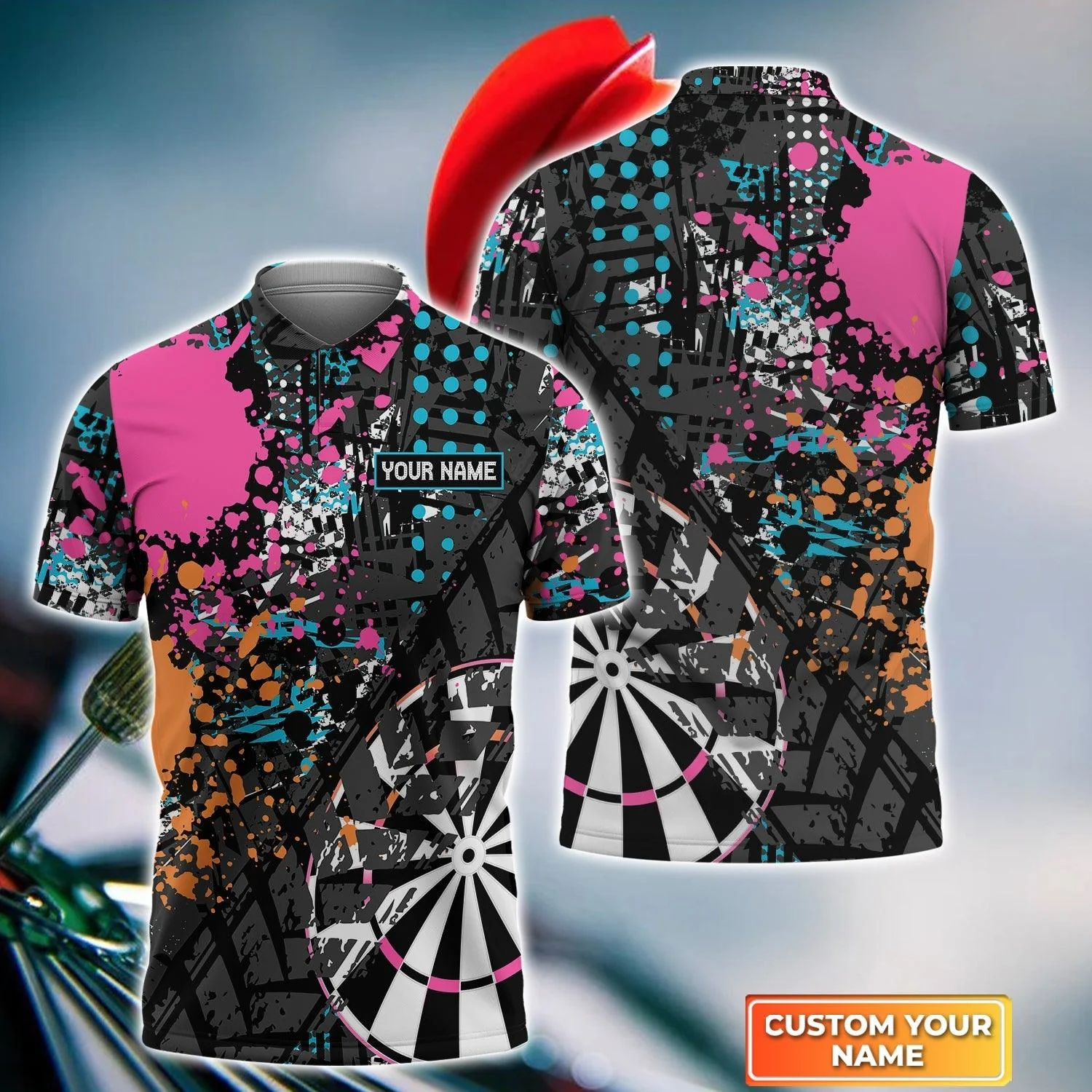 Darts Custom Name Men Polo Shirt, Colorful Dartboard Personalized Men Polo Shirt Gift For Darts Lovers, Friend, Darts Team Player