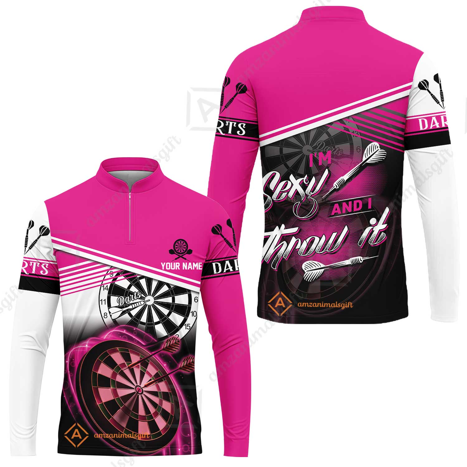 Darts Custom Name Men Polo Shirt, Dartboard Personalized Pink Men Polo Shirt Gift For Darts Lovers, Friend, Team, I'm Sexy And I Throw It - Image 3