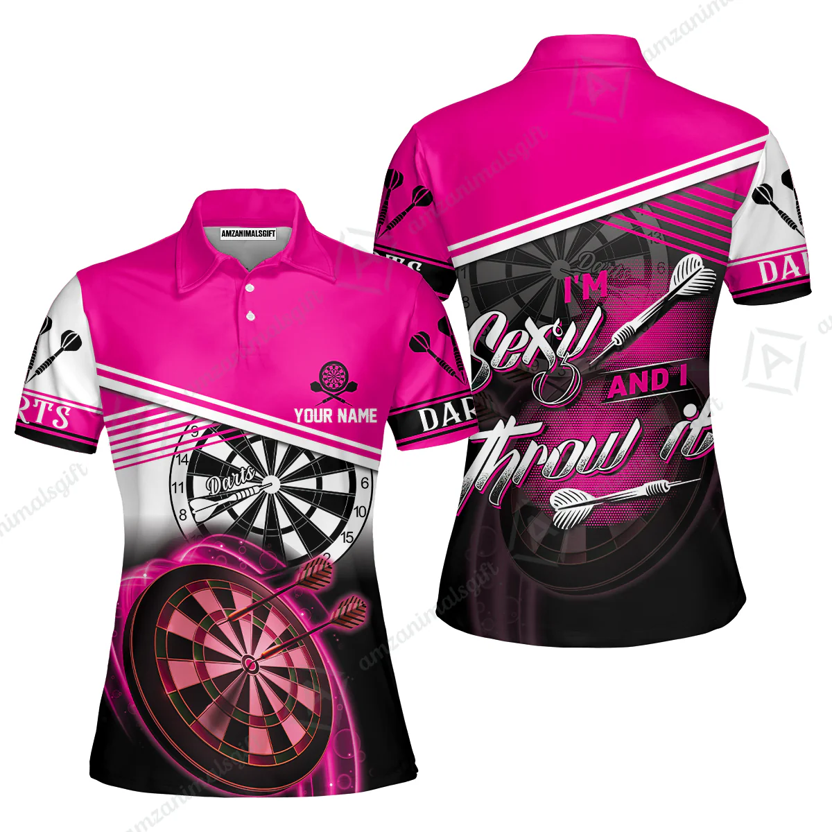 Darts Custom Name Men Polo Shirt, Dartboard Personalized Pink Men Polo Shirt Gift For Darts Lovers, Friend, Team, I'm Sexy And I Throw It - Image 9