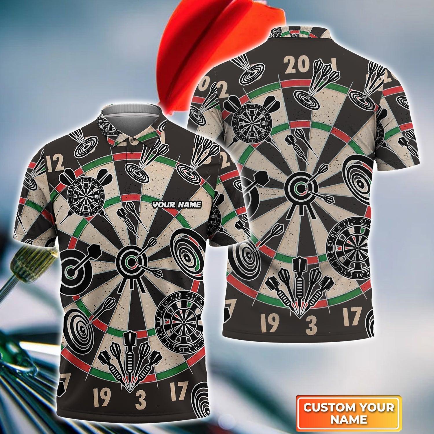 Darts Custom Name Men Polo Shirt, Darts Dartboard Pattern Personalized Men Polo Shirt Gift For Darts Lovers, Friend, Team, Darts Player