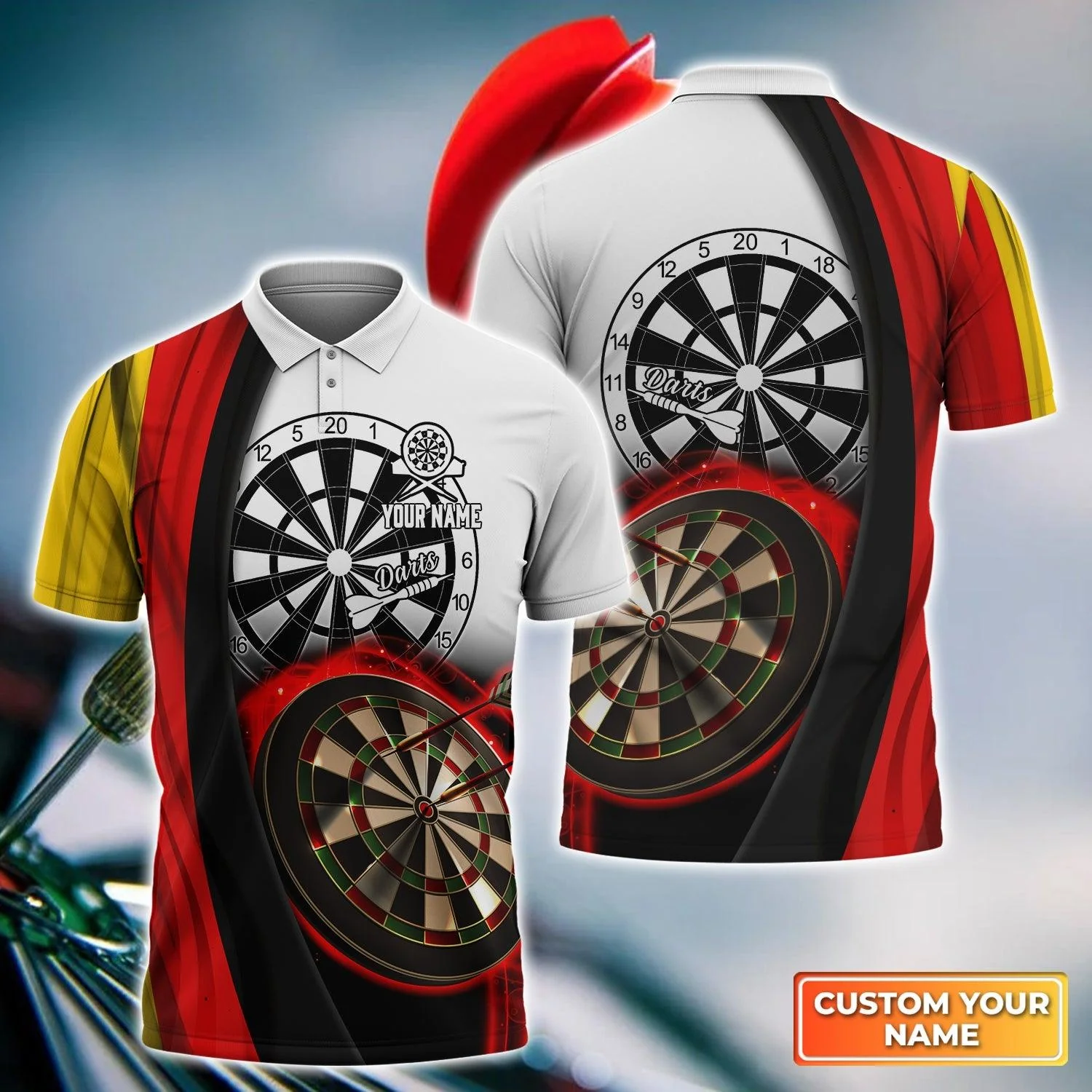 Darts Custom Name Men Polo Shirt, Germany Flag Dartboard Personalized Men Polo Shirt Gift For Darts Lovers, Friend, Darts Team Player