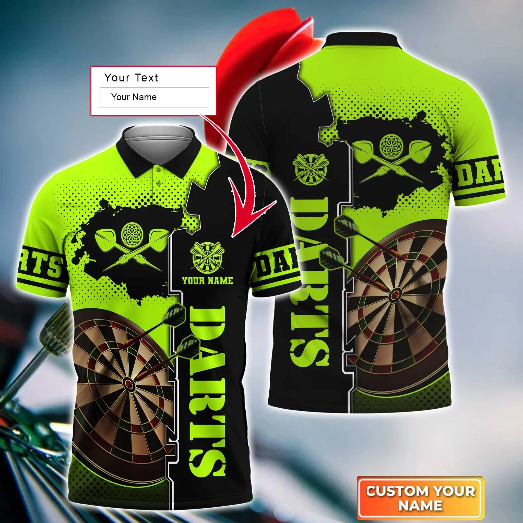 Darts Custom Name Men Polo Shirt, Green Dartboard Personalized Men Polo Shirt Gift For Darts Lovers, Friend, Darts Team Player - Image 2