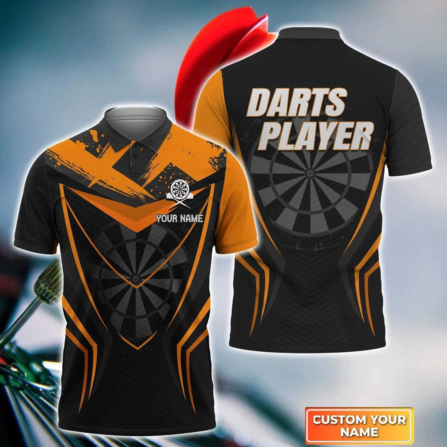 Darts Custom Name Men Polo Shirt, Orange Dartboard Personalized Men Polo Shirt Gift For Darts Lovers, Friend, Darts Team Player
