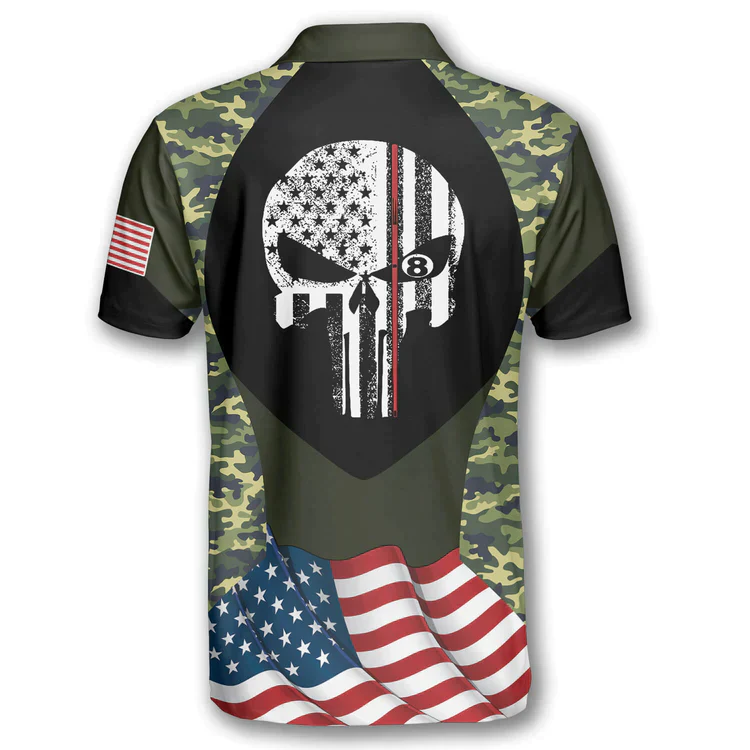 Darts Custom Name Men Polo Shirt, Personalized Darts Skull Camouflage US Flag Polo Shirts For Men, Independence Day Apparel For Darts Lovers, Patriot - Image 2