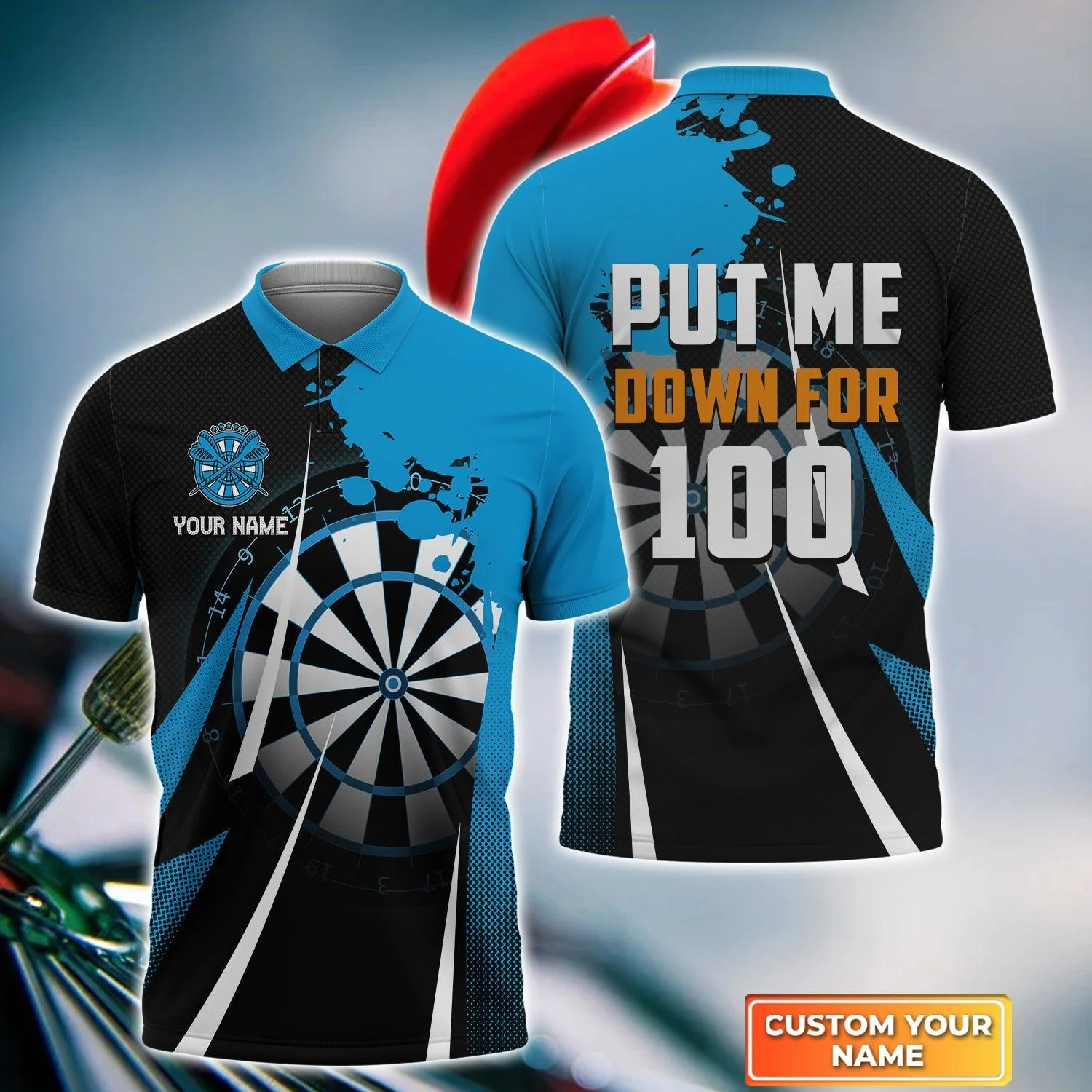Darts Custom Name Men Polo Shirt, Put Me Down For 100 Personalized Blue Men Polo Shirt Gift For Darts Lovers, Friend, Darts Team Player