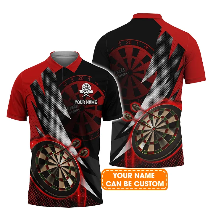 Darts Custom Name Men Polo Shirt, Red Darts Dartboard Personalized Men Polo Shirt Gift For Darts Lovers, Friend, Darts Team Player - Image 2