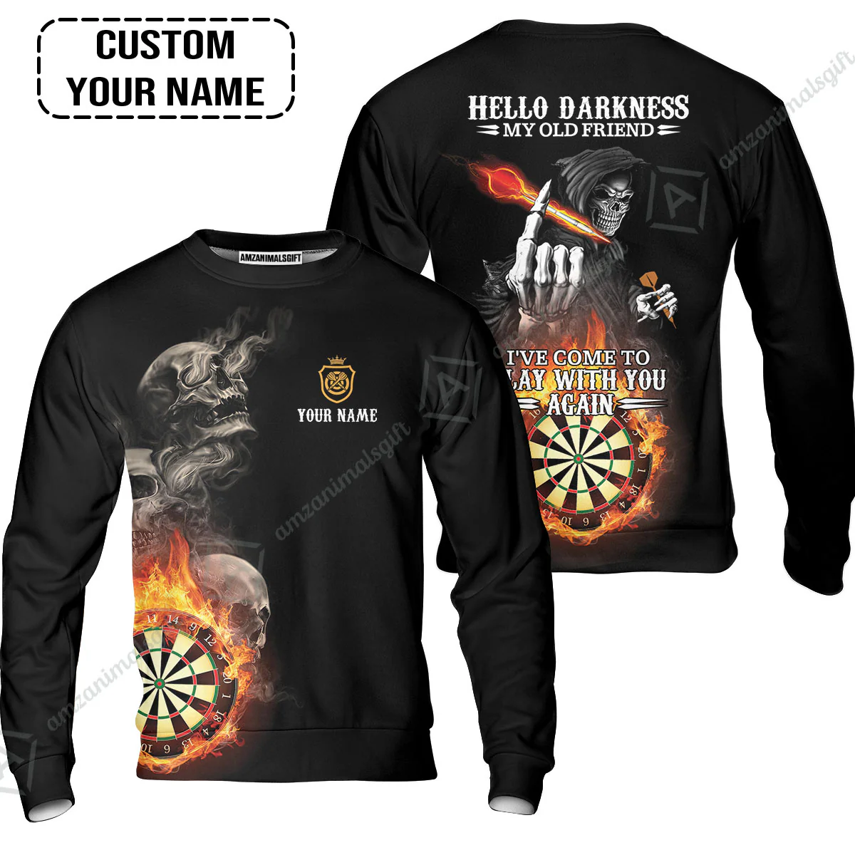 Darts Custom Name Men Polo Shirt, Skull Personalized Polo Shirt, Hello Darkness My Old Friend I've Come To Play With You Again - Image 6