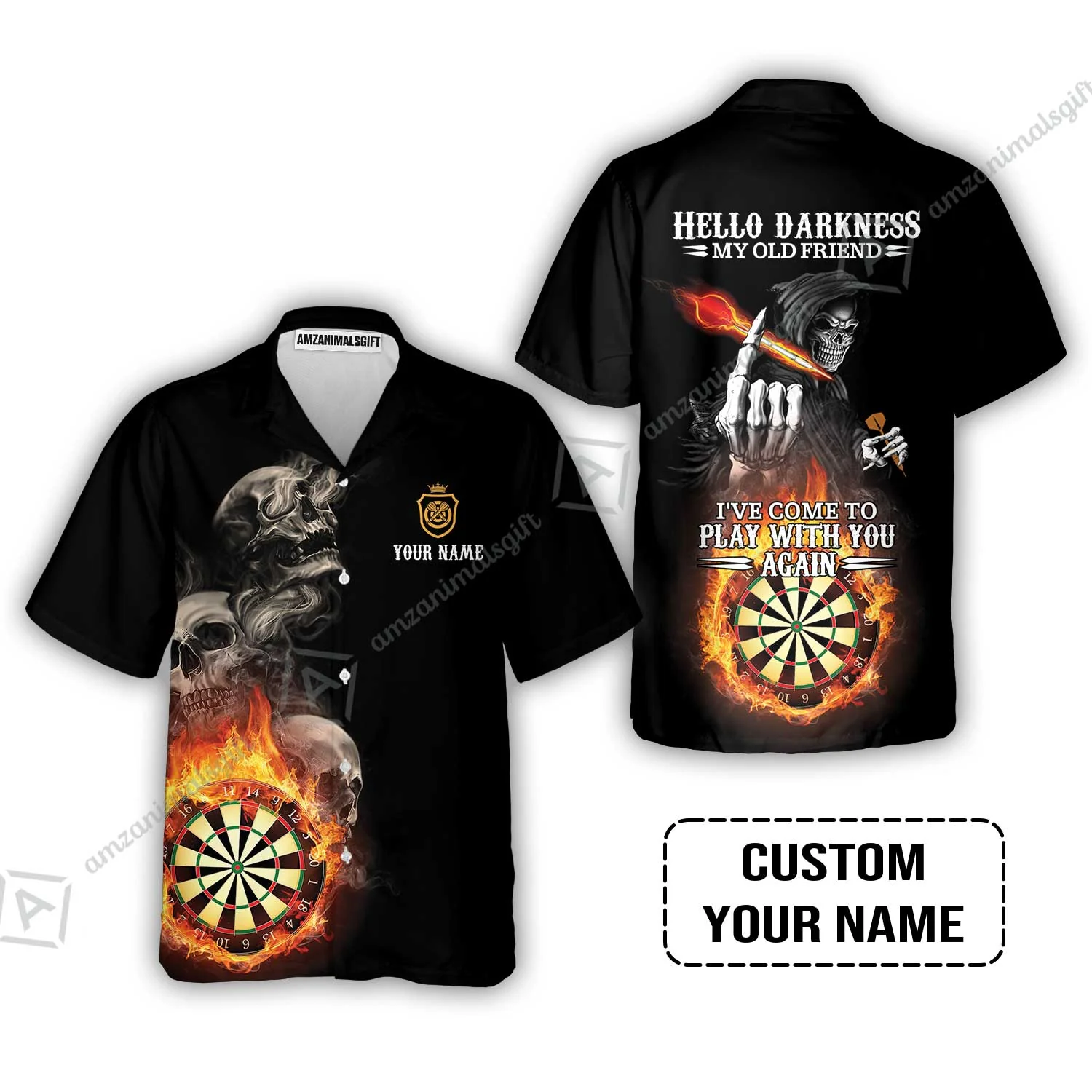 Darts Custom Name Men Polo Shirt, Skull Personalized Polo Shirt, Hello Darkness My Old Friend I've Come To Play With You Again - Image 8