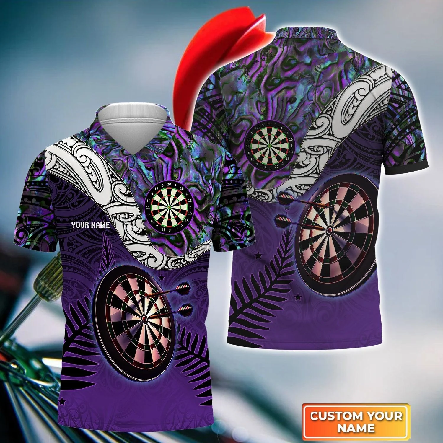 Darts Custom Name Men Polo Shirt, Tattoo Maori Darts Dartboard Personalized Men Polo Shirt Gift For Darts Lovers, Friend, Darts Team Player