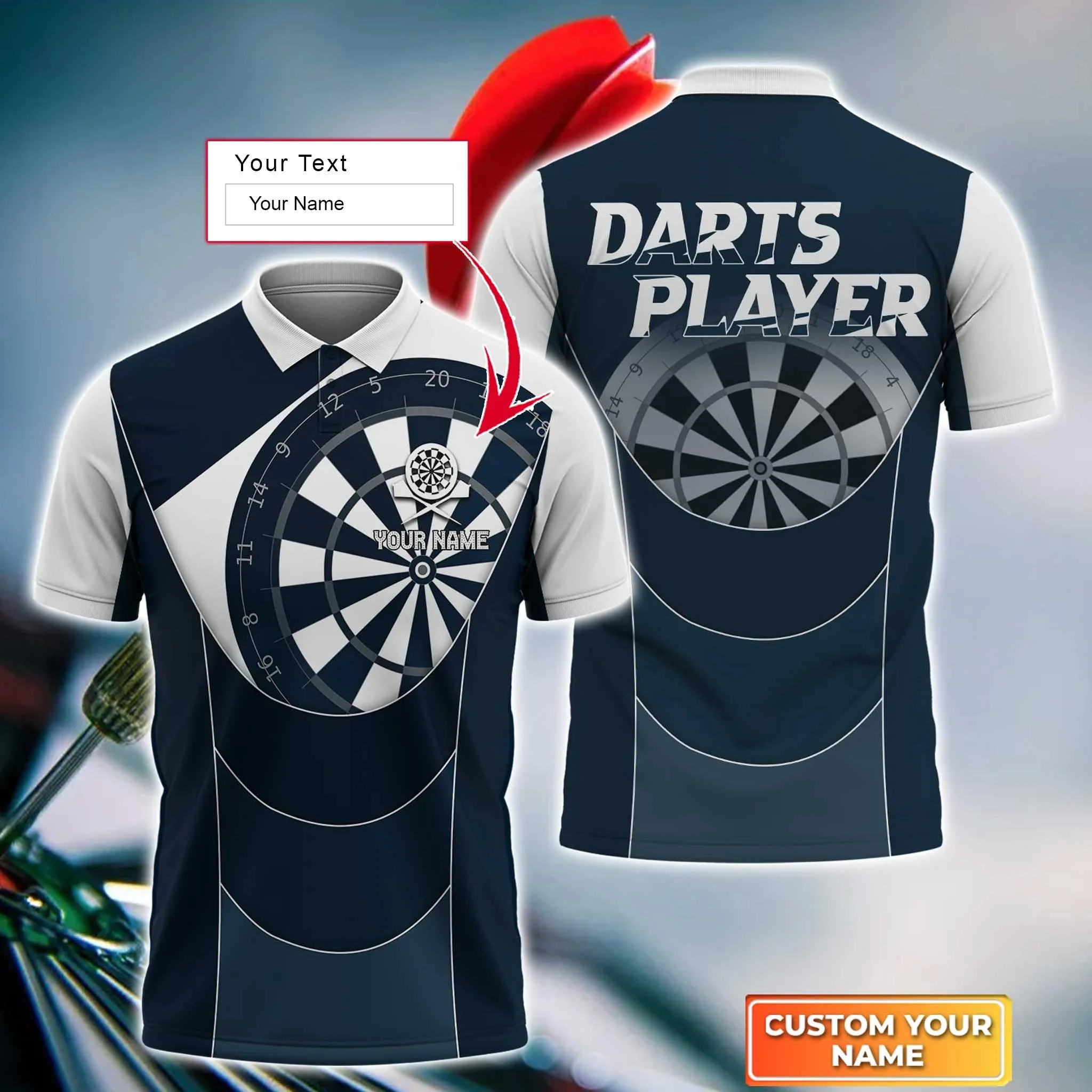 Darts Custom Name Men Polo Shirt, Throwing Bullseye Dartboard Personalized Men Polo Shirt Gift For Darts Lovers, Friend, Team Player - Image 2