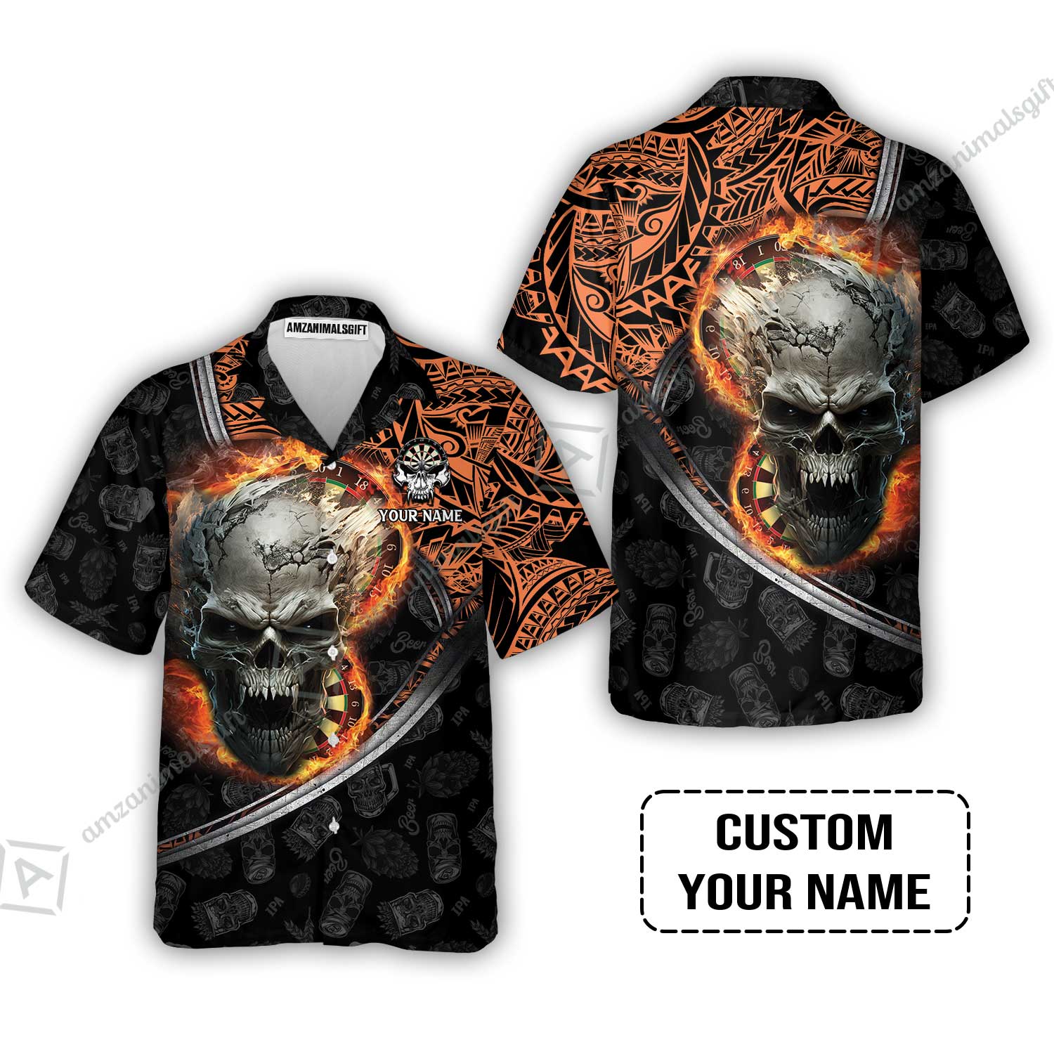 Darts Custom Name Polo Shirt, Skull Maori Tattoo And Darts Custom Name Polo Shirt, Flame Bullseye Dartboard Personalized Polo Shirt - Image 8