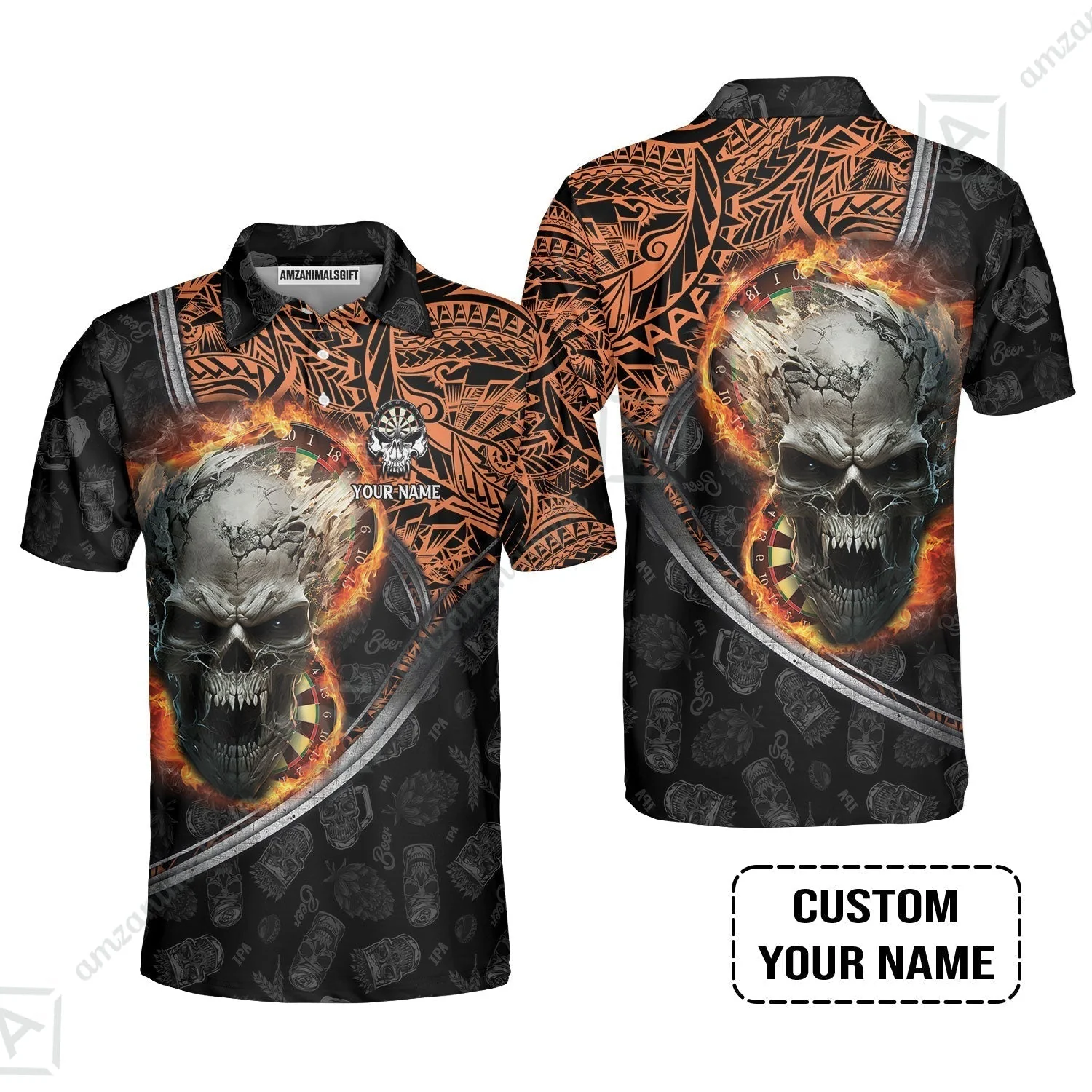 Darts Custom Name Sweatshirt, Skull Maori Tattoo And Darts Custom Name Sweatshirt, Flame Bullseye Dartboard Personalized Sweatshirt - Image 6