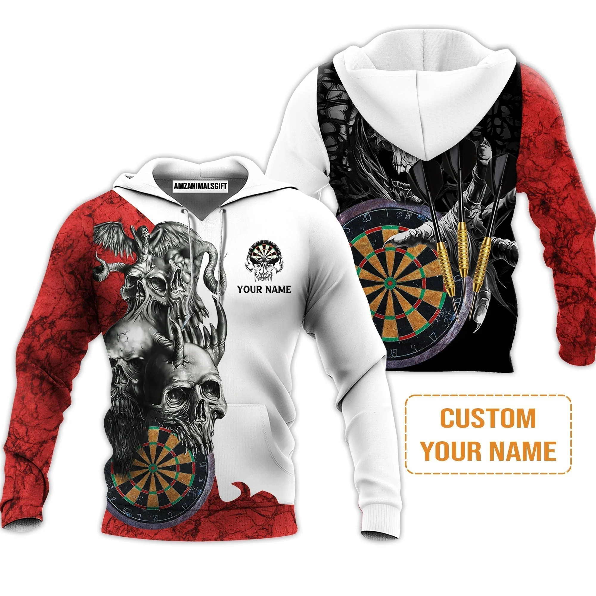 Darts Custom Name T-Shirt, Dartboard Skull Personalized T-Shirt - Image 4