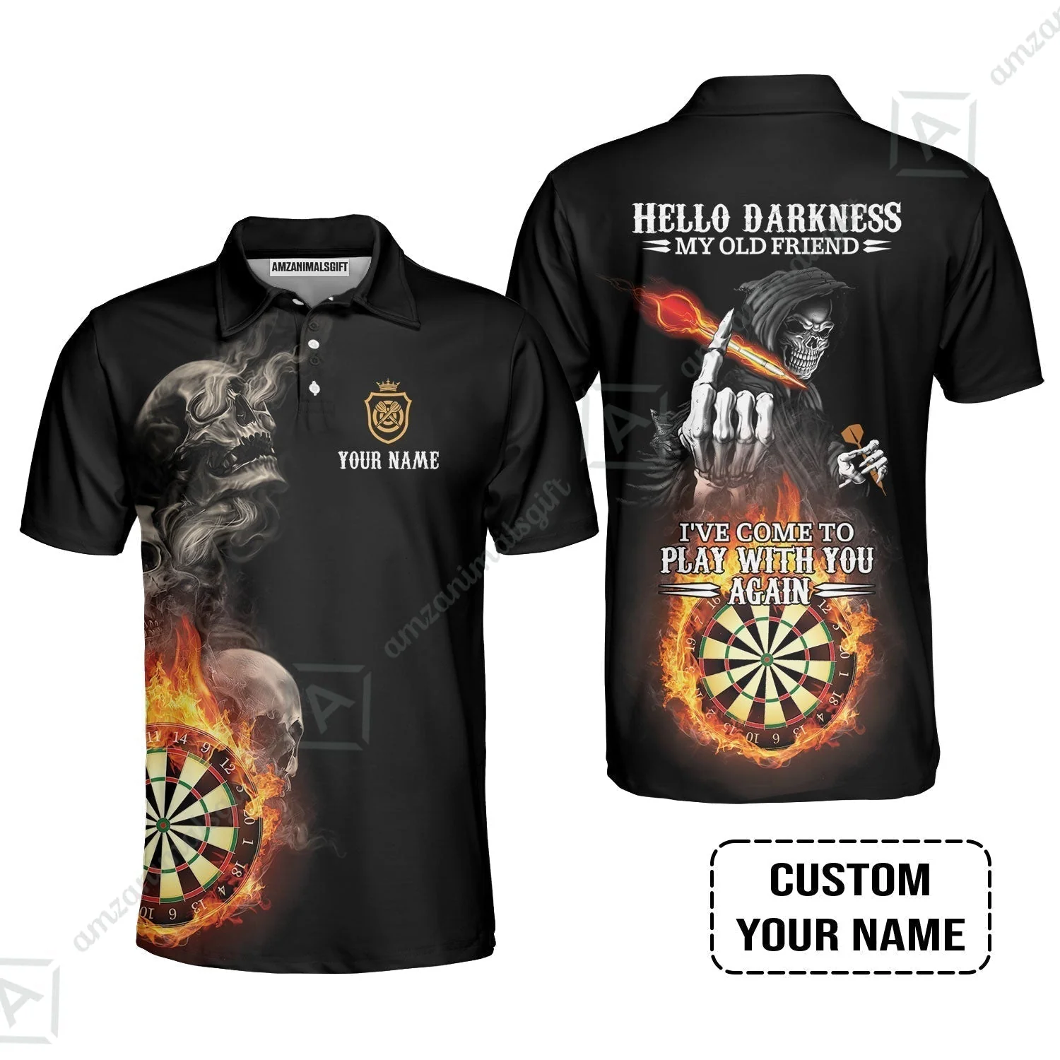Darts Custom Name Women Polo Shirt, Skull Personalized Women Polo Shirt, Hello Darkness My Old Friend I've Come To Play With You Again - Image 7