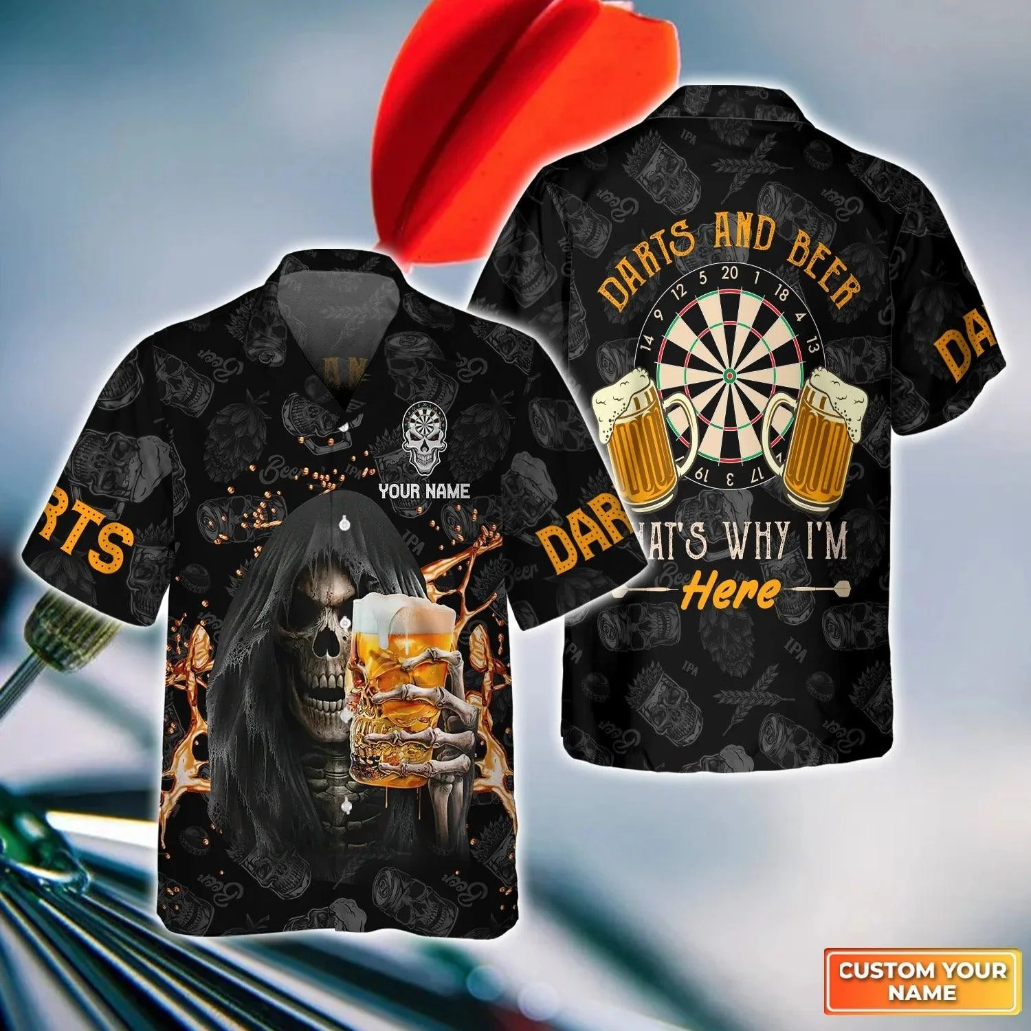 Darts Hawaiian Shirt Custom Name, Darts And Beer That's Why I'm Here Personalized Aloha Hawaiian Shirts - Gift For Friend, Family
