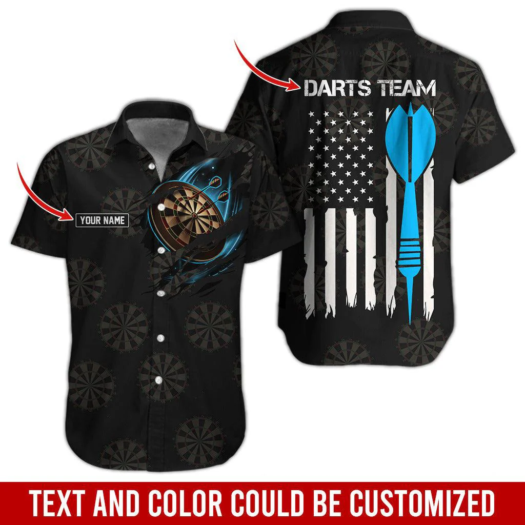 Darts Hawaiian Shirt Custom Name, Darts Team American Flag Personalized Aloha Hawaiian Shirts - Gift For Friend, Family