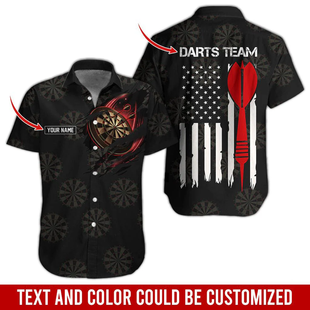 Darts Hawaiian Shirt Custom Name, Darts Team American Flag Personalized Aloha Hawaiian Shirts - Gift For Friend, Family - Image 8