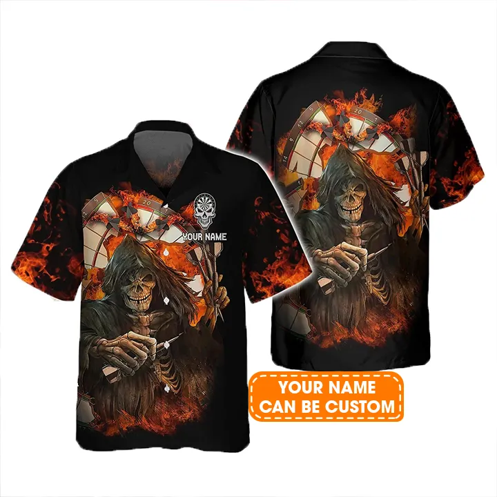 Darts Hawaiian Shirt Custom Name, Skull Reaper Darts Personalized Aloha Hawaiian Shirts - Gift For Friend, Family - Image 2