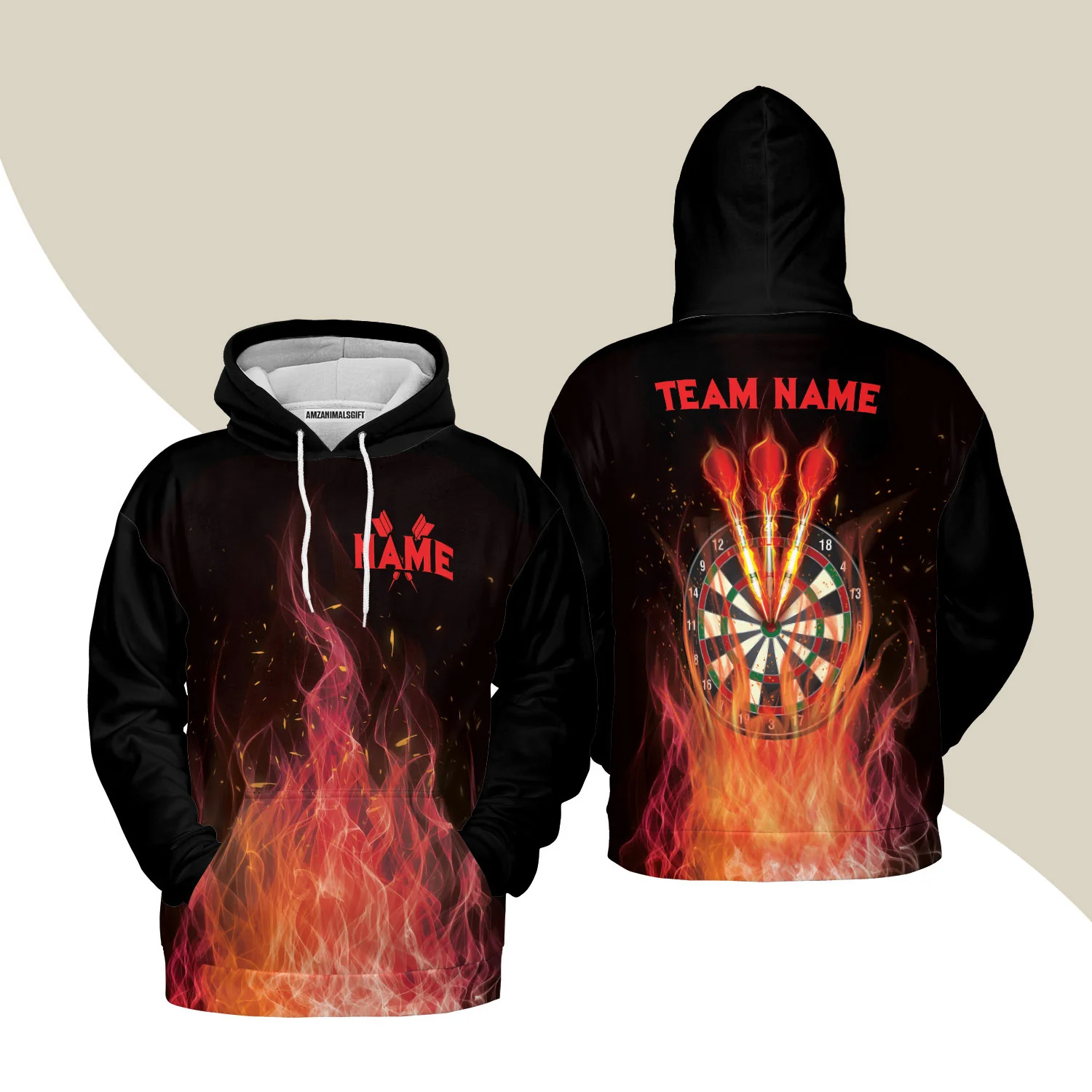 Darts Hoodie Custom Name And Team Name, Darts Flame Player Uniform, Personalized Shirt For Darts Lovers, Darts Players - Image 2
