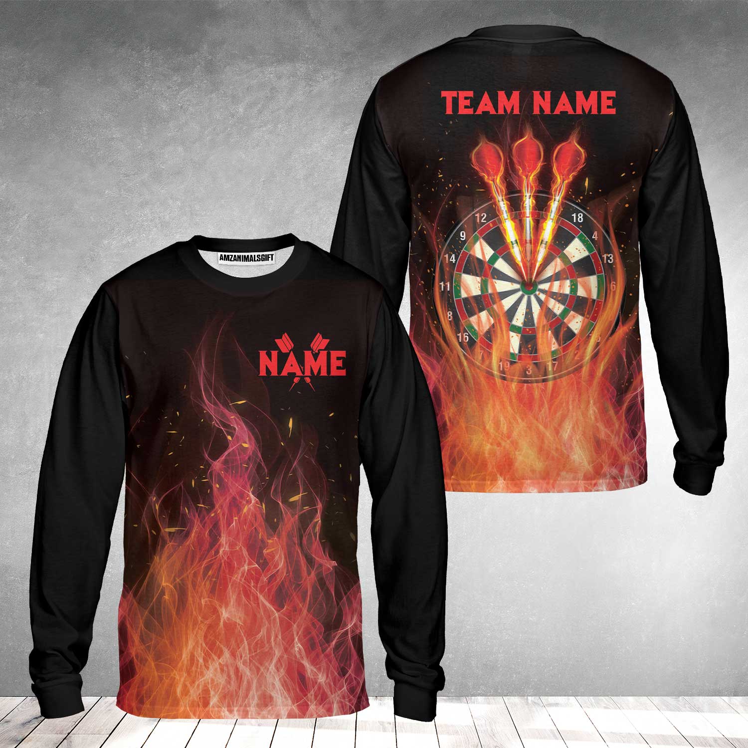 Darts Long Sleeve Shirt Custom Name And Team Name, Darts Flame Player Uniform, Personalized Shirt For Darts Lovers, Darts Players - Image 2