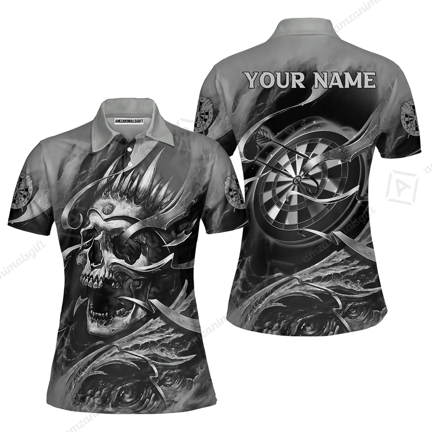 Darts Men Polo Shirt Custom Name - Green Skull Dartboard Personalized Polo Shirt For Men - Gift For Darts Player, Friend, Family - Image 14