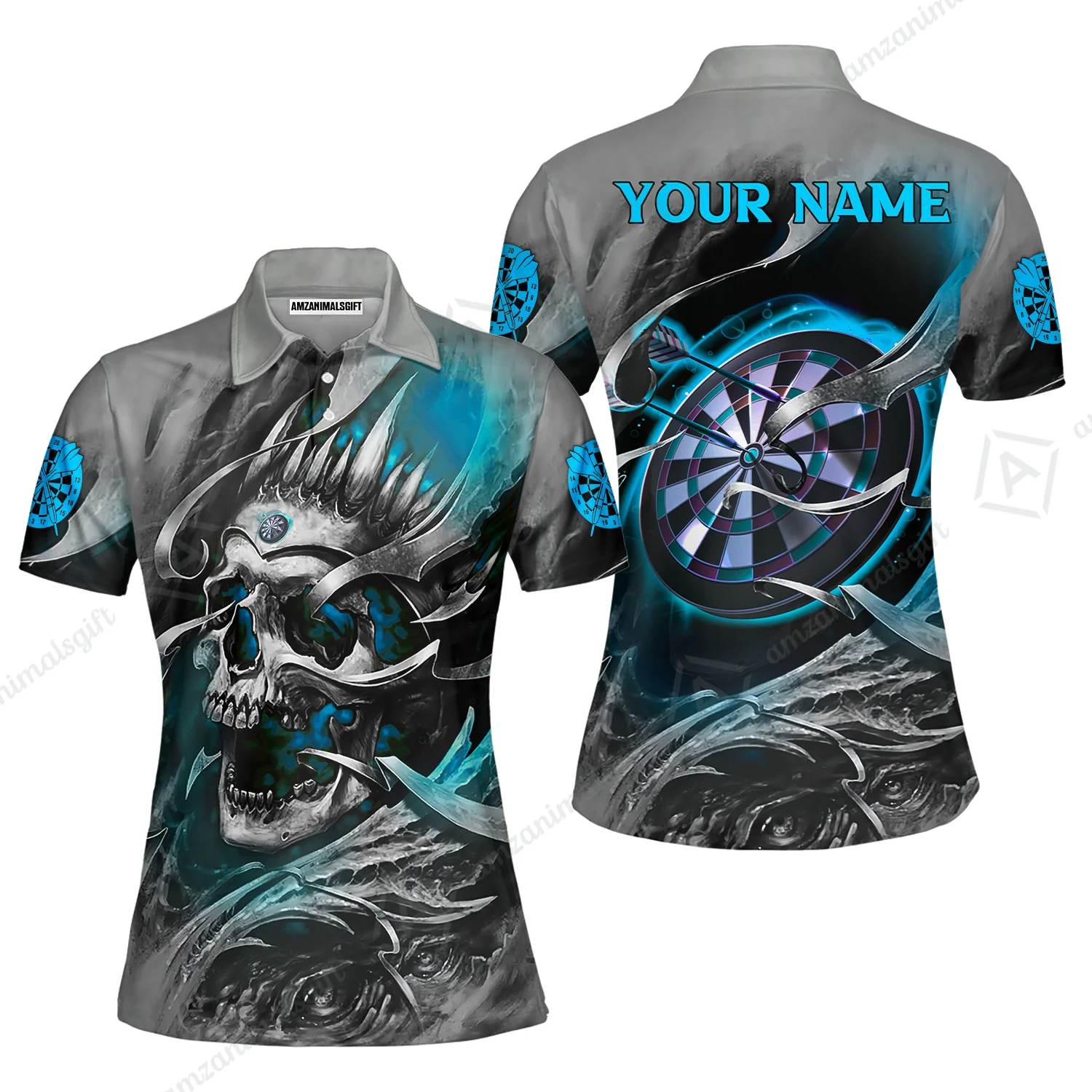 Darts Men Polo Shirt Custom Name - Green Skull Dartboard Personalized Polo Shirt For Men - Gift For Darts Player, Friend, Family - Image 74
