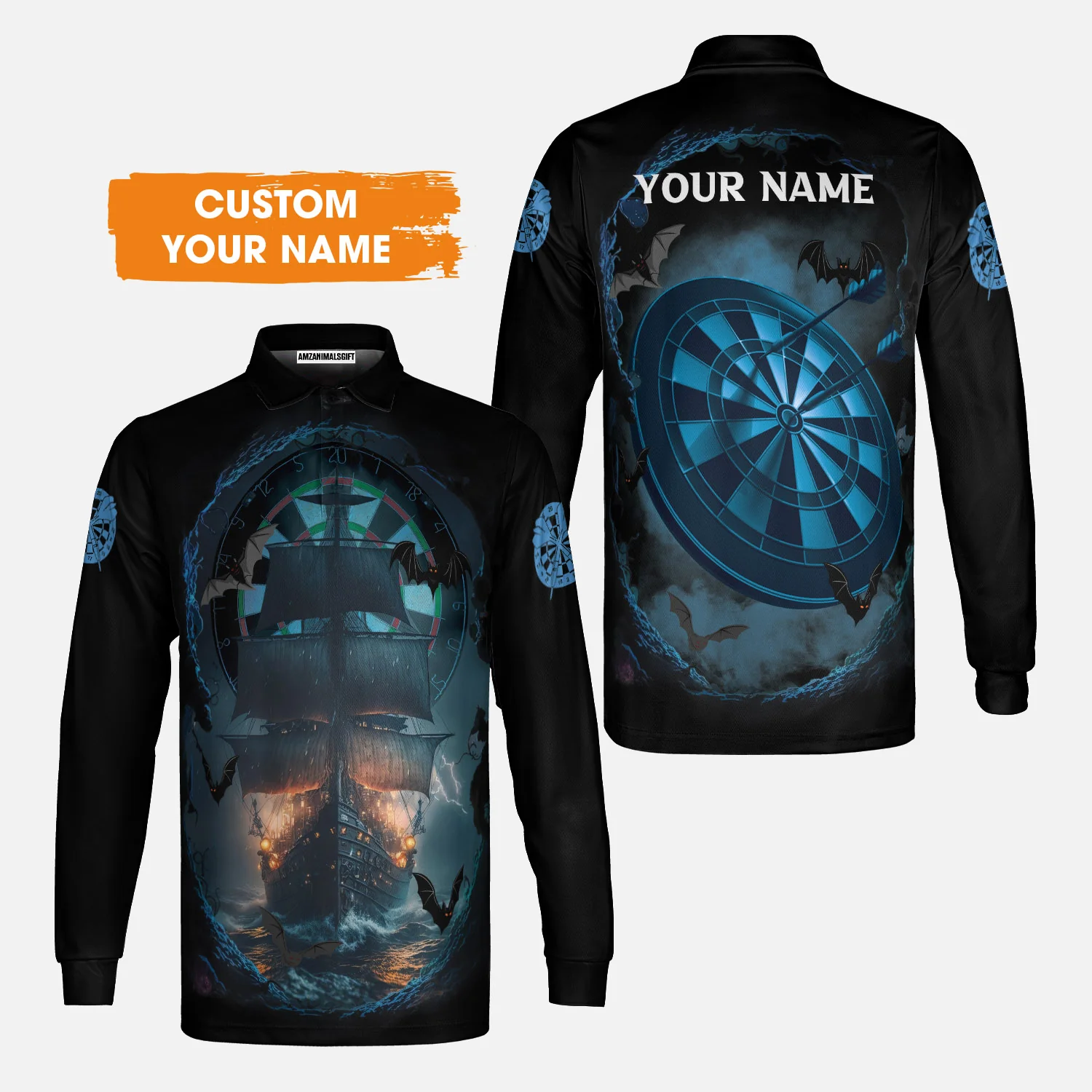 Darts Men Polo Shirt Customized Name, Sailboat And Bats Cave With Dartboard Polo Shirt - Gift For Darts Players Uniforms, Darts Lovers - Image 5