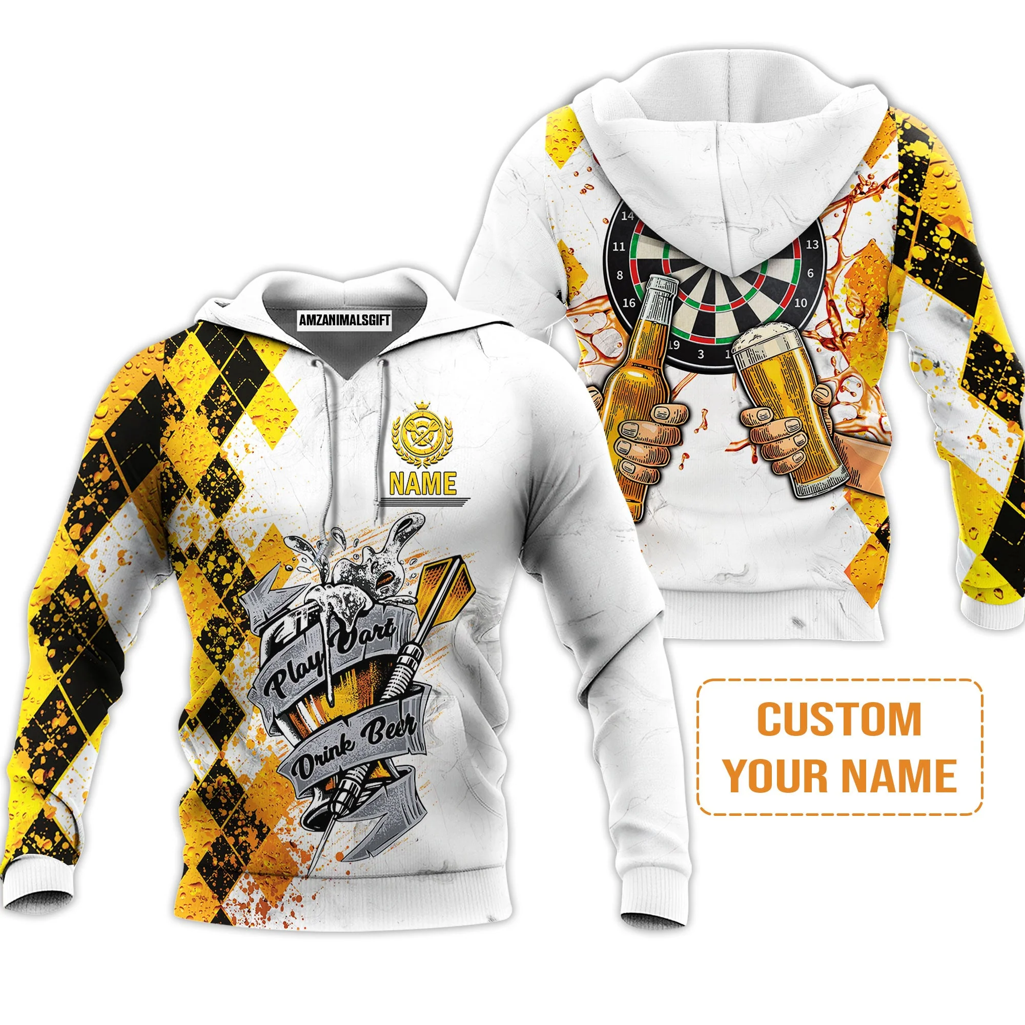 Darts Personalised Men's Long Sleeve Polo Shirt, Play Dart Drink Beer Argyle Pattern Custom Name Long Sleeve Polo Shirt - Image 5