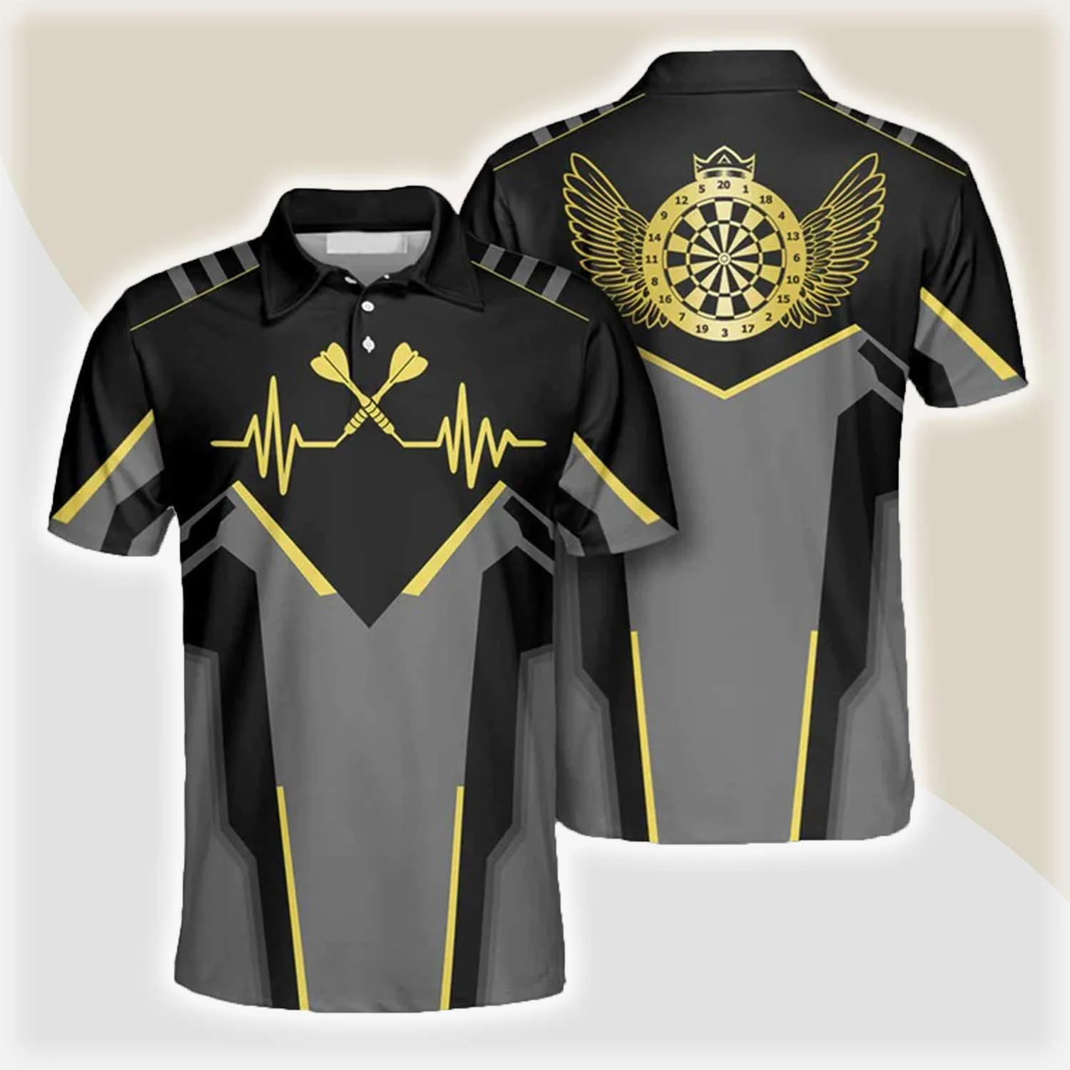 Darts Polo Shirt, Crossed Darts with Heartbeat Pulse Line, Darts Polo Shirt For Men - Perfect Gift For Darts Lovers, Darts Players