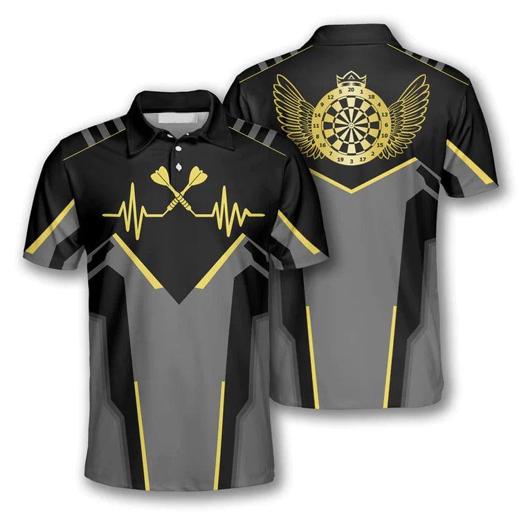 Darts Polo Shirt, Crossed Darts with Heartbeat Pulse Line, Darts Polo Shirt For Men - Perfect Gift For Darts Lovers, Darts Players - Image 2