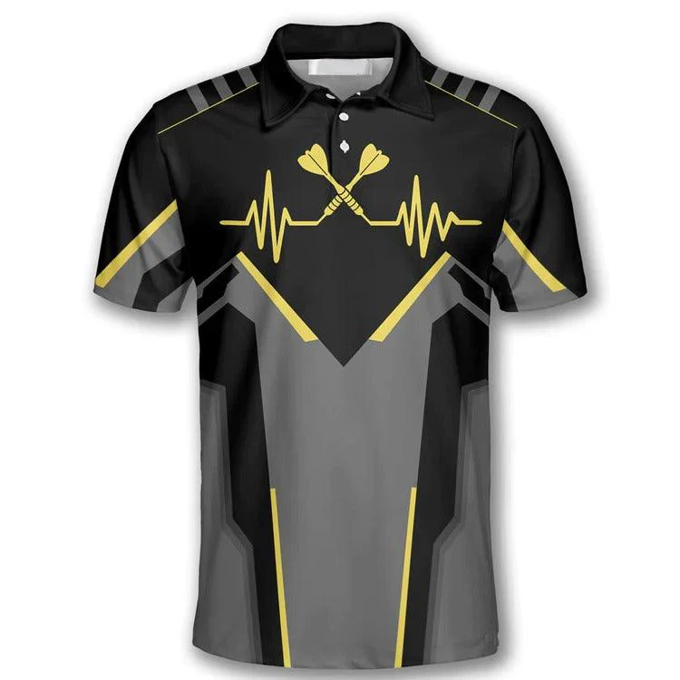 Darts Polo Shirt, Crossed Darts with Heartbeat Pulse Line, Darts Polo Shirt For Men - Perfect Gift For Darts Lovers, Darts Players - Image 3