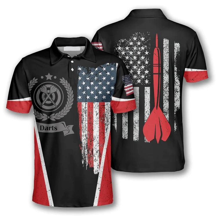 Darts Polo Shirt, Dartboard and American Flag Team Polo Shirt, Darts Polo Shirt For Men - Perfect Gift For Darts Lovers, Darts Players - Image 2