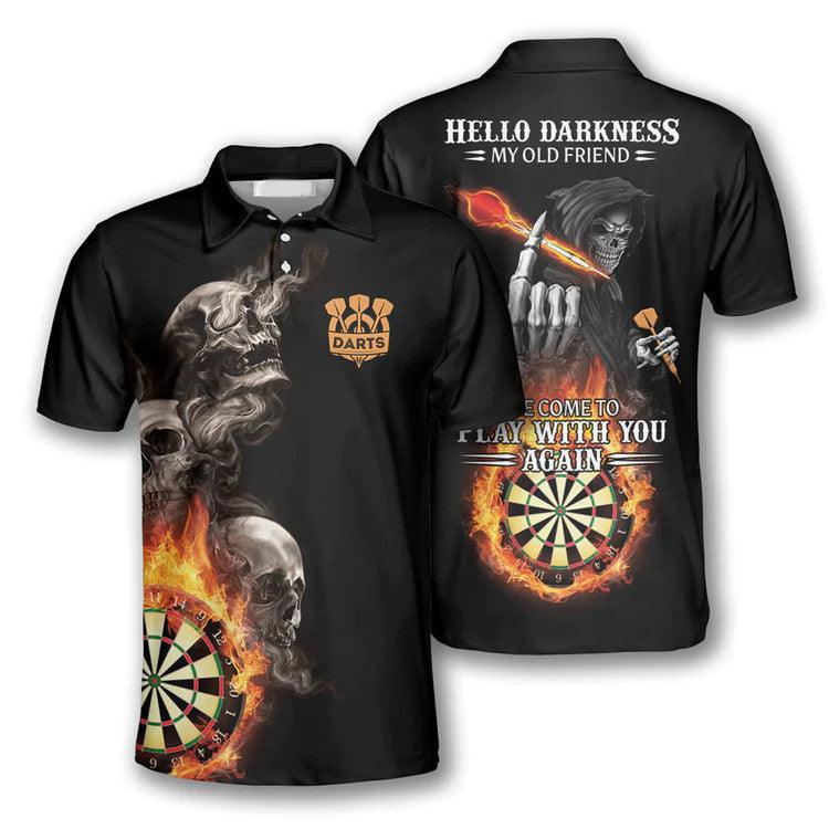 Darts Polo Shirt, Darts Hello Darkness My Old Friends Polo Shirt For Men - Perfect Gift For Darts Lovers, Darts Players - Image 2