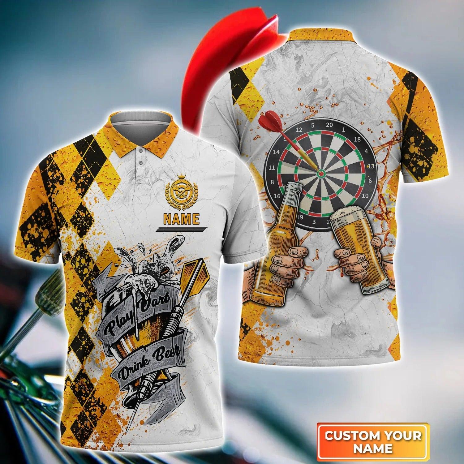 Darts Polo Shirts Personalised, Play Dart Drink Beer Argyle Pattern Custom Name Men Polo Shirt - Perfect Gift For Men, Darts Player, Darts Lover