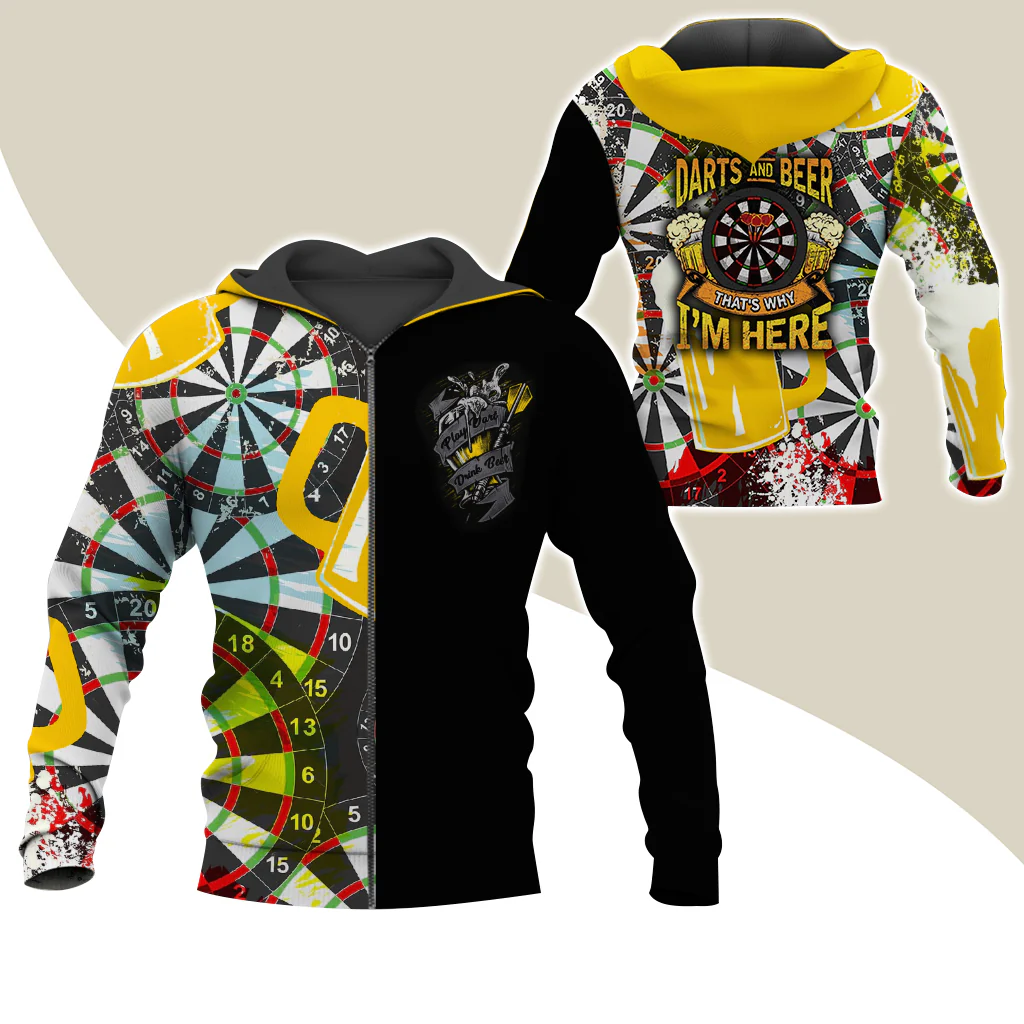Darts Premium Zip Hoodie, Darts & Beer That’s Why I’m Here Zip Hoodie For Men & Women - Gift For Darts Lovers, Darts Players - Image 3