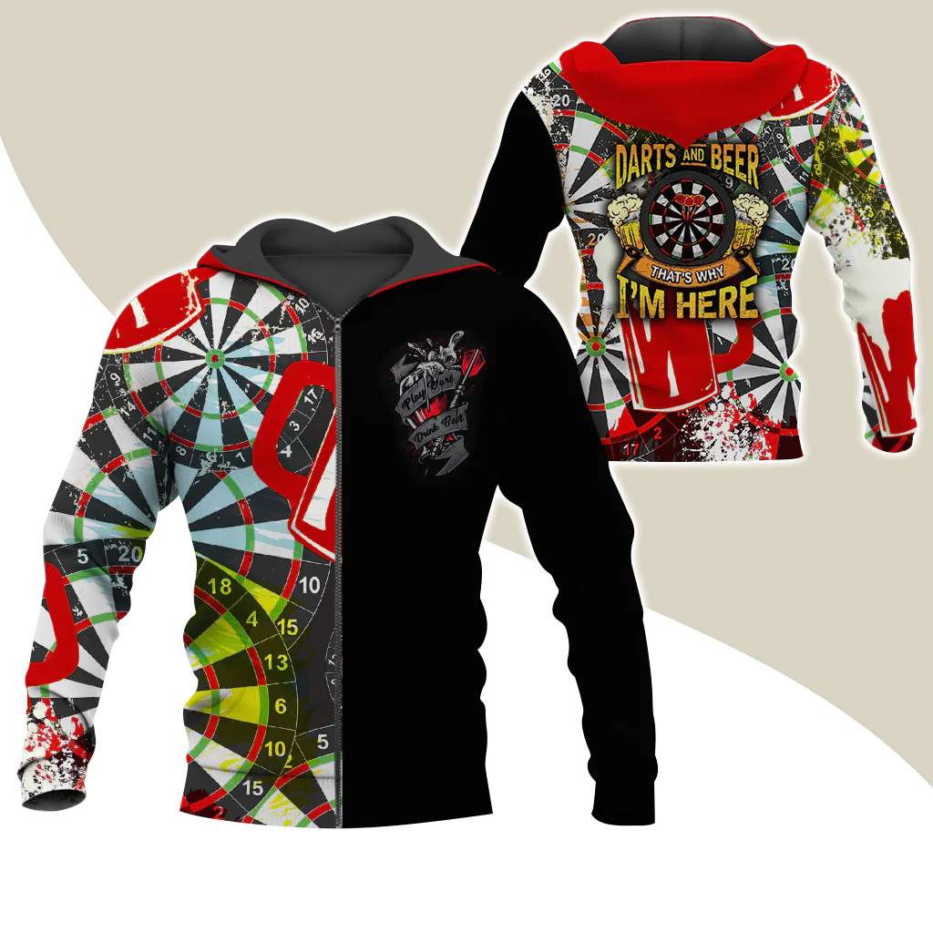 Darts Premium Zip Hoodie, Darts & Beer That’s Why I’m Here Zip Hoodie For Men & Women - Gift For Darts Lovers, Darts Players - Image 4