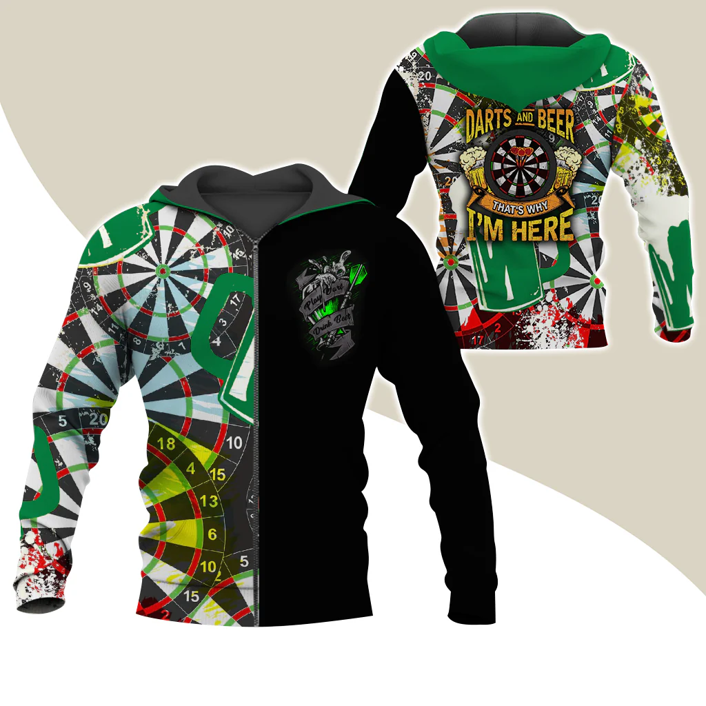 Darts Premium Zip Hoodie, Darts & Beer That’s Why I’m Here Zip Hoodie For Men & Women - Gift For Darts Lovers, Darts Players - Image 7