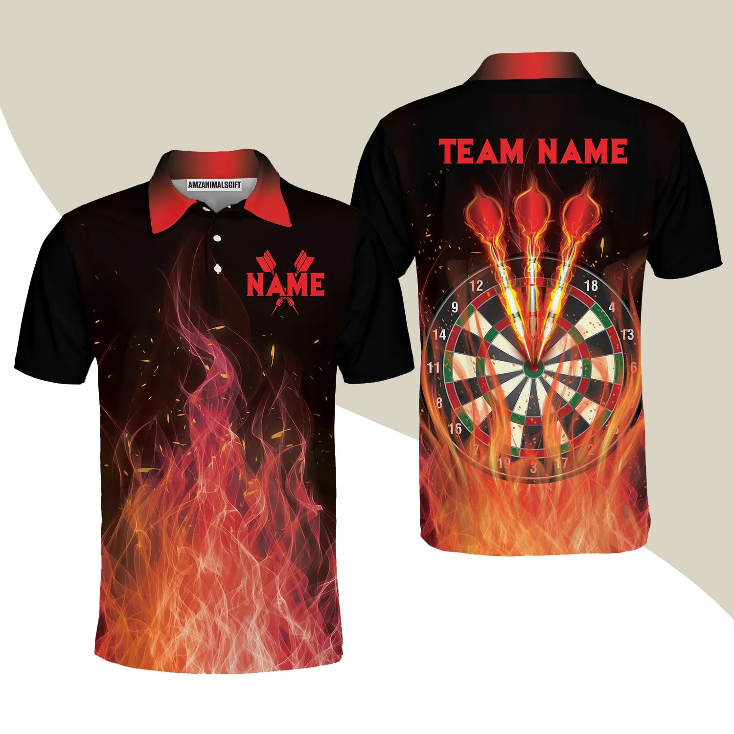 Darts Polo Shirt Custom Name And Team Name, Darts Flame Player Uniform, Personalized Shirt For Darts Lovers, Darts Players - Image 2