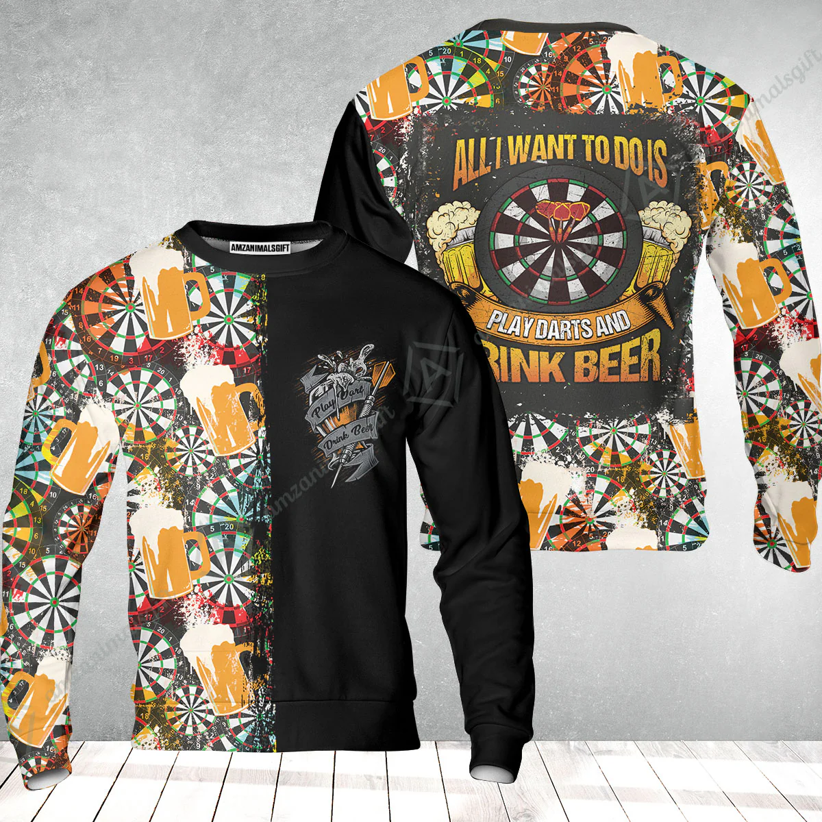 Darts Sweatshirt, Play Darts And Drink Beer, Colorful Summer Darts Sweatshirt - Image 2