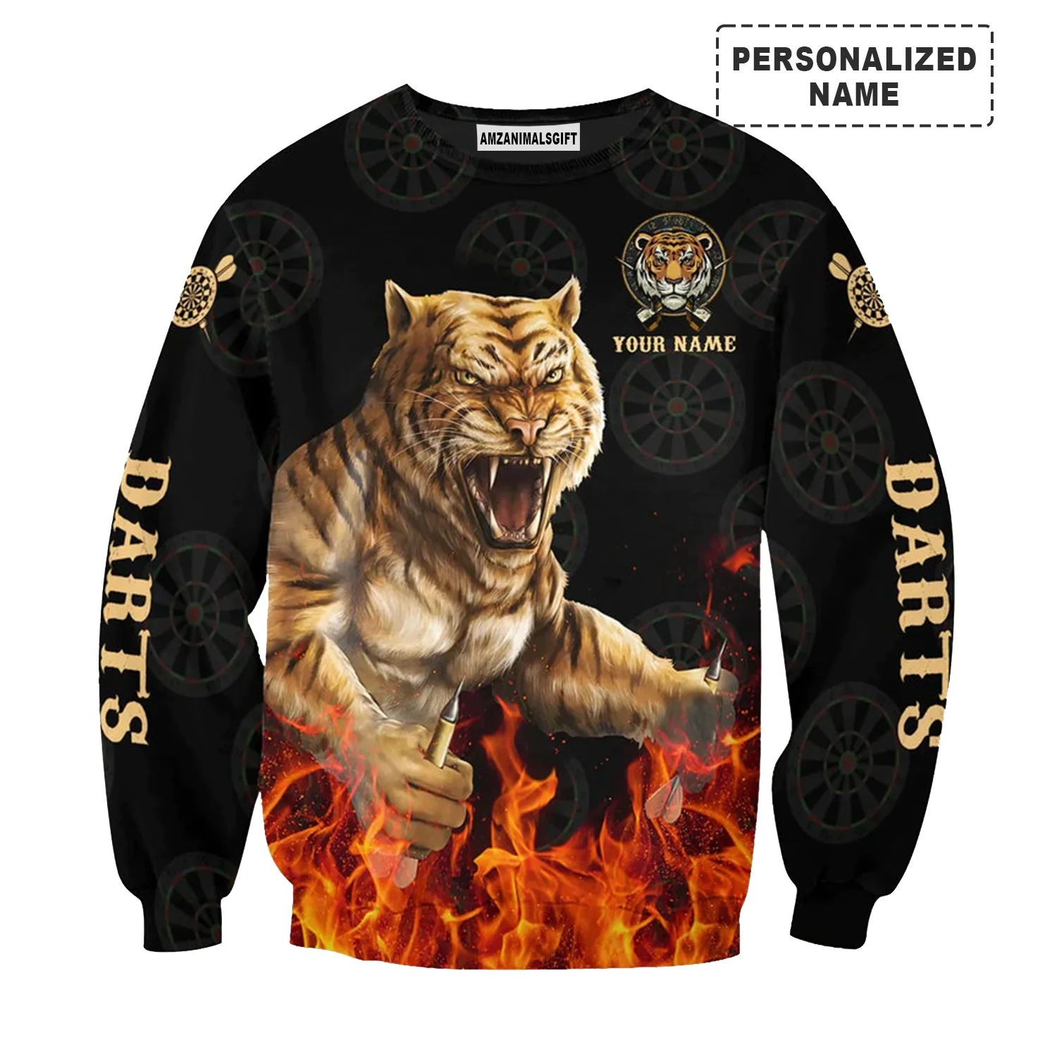Darts Tiger Black And Fire T-Shirt Customized Name, Perfect Outfit For Darts Players Uniforms, Darts Lovers, Team - Image 4