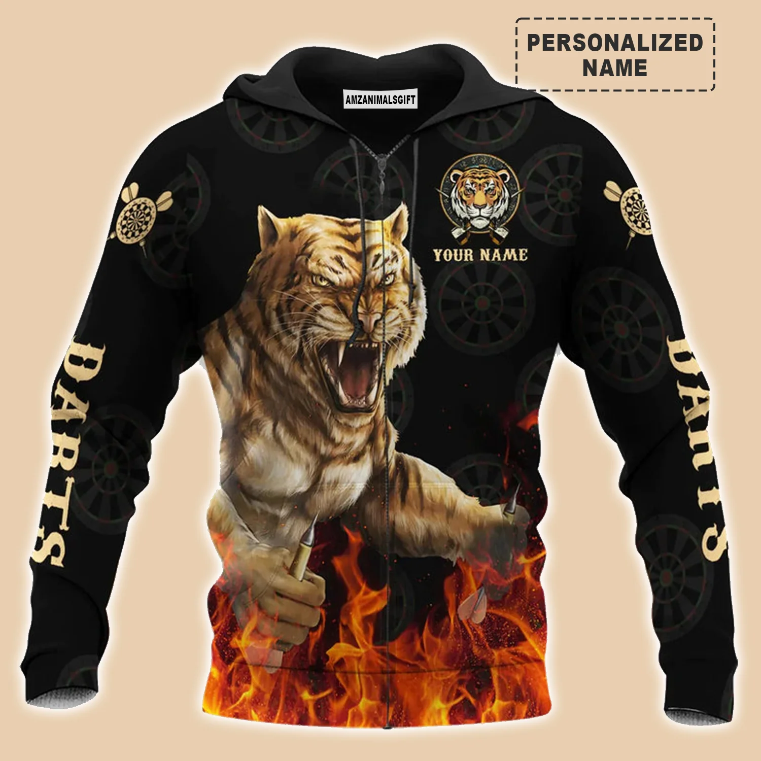 Darts Tiger Black And Fire T-Shirt Customized Name, Perfect Outfit For Darts Players Uniforms, Darts Lovers, Team - Image 5