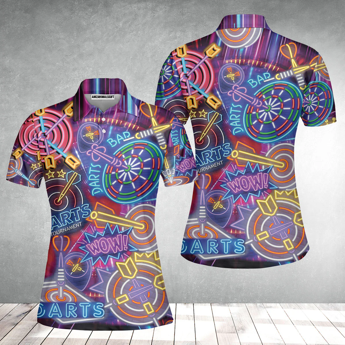 Darts Women Polo Shirt, Neon Dartboard Women Polo Shirt For Men Women, Gift For Friend, Darts Lovers, Team, Darts Players - Image 2