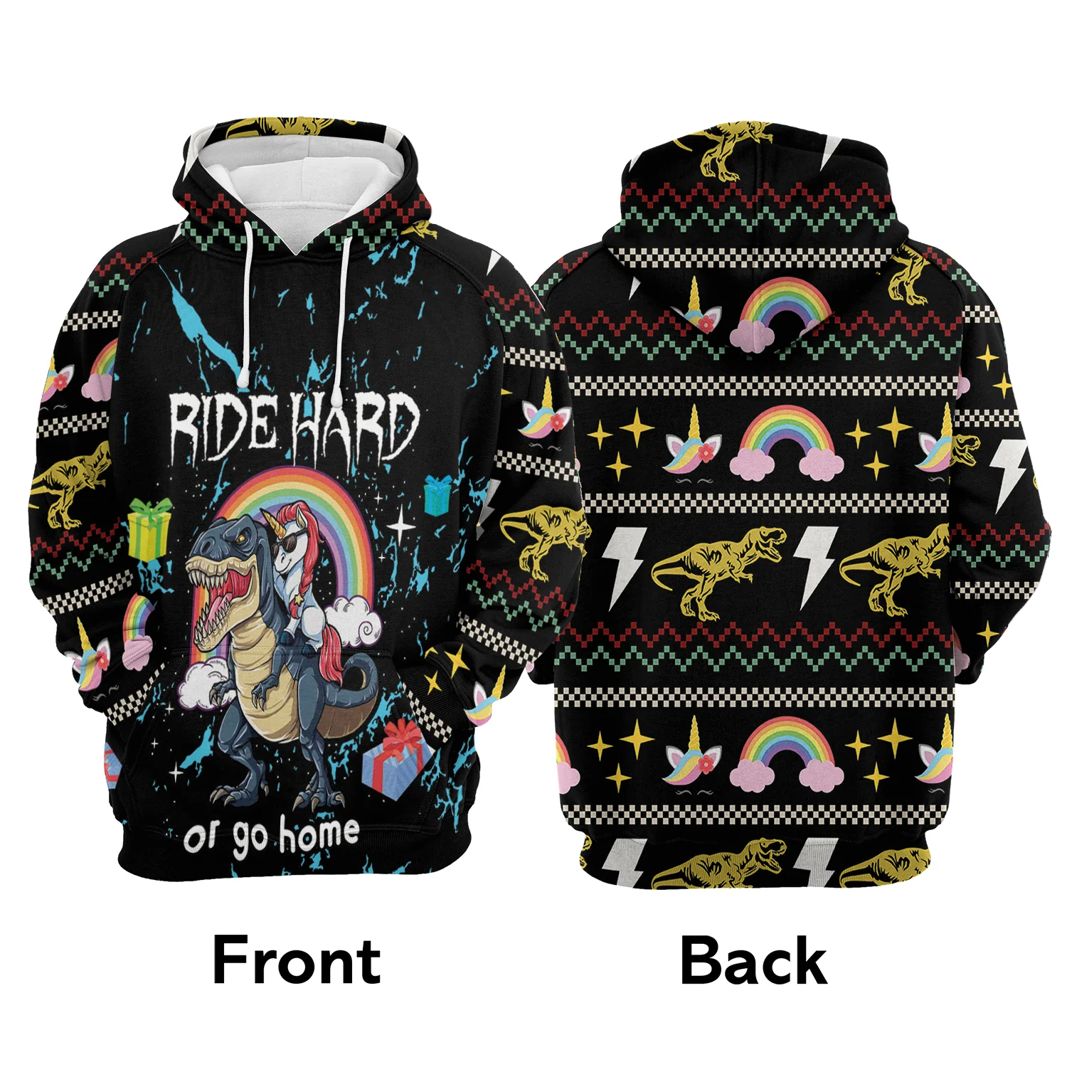 Dinosaur Unicorn Ride Hard Premium Christmas Hoodie, Christmas Gifts Unisex Hoodie For Men & Women -  Perfect Gift For Christmas, Friends, Family - Image 3