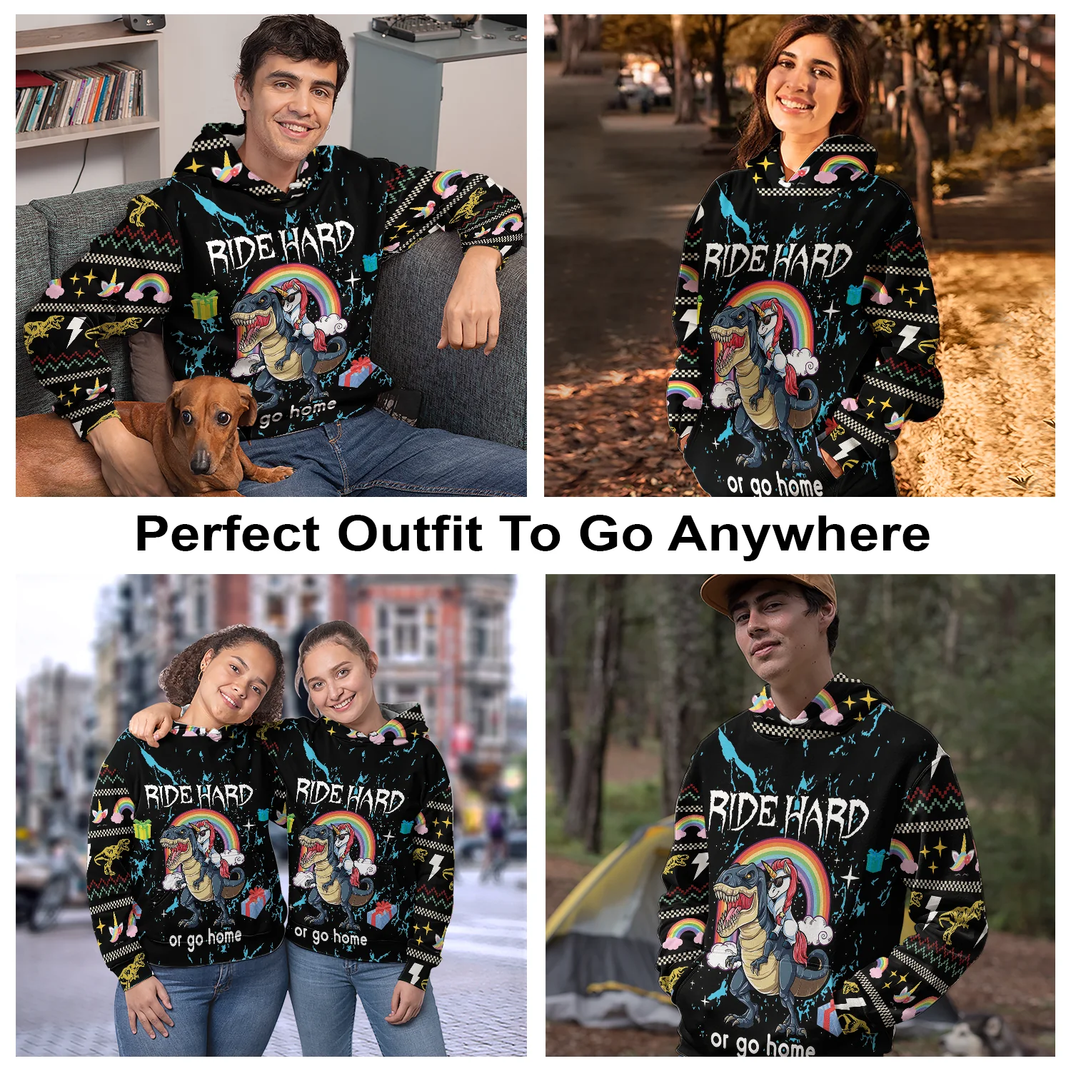 Dinosaur Unicorn Ride Hard Premium Christmas Hoodie, Christmas Gifts Unisex Hoodie For Men & Women -  Perfect Gift For Christmas, Friends, Family - Image 4
